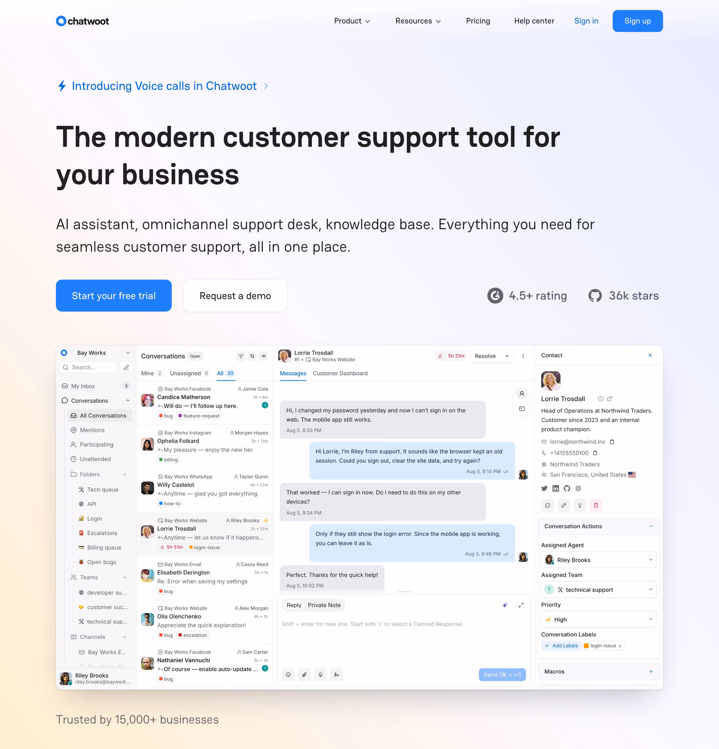 Chatwoot hero design — Sales & Support