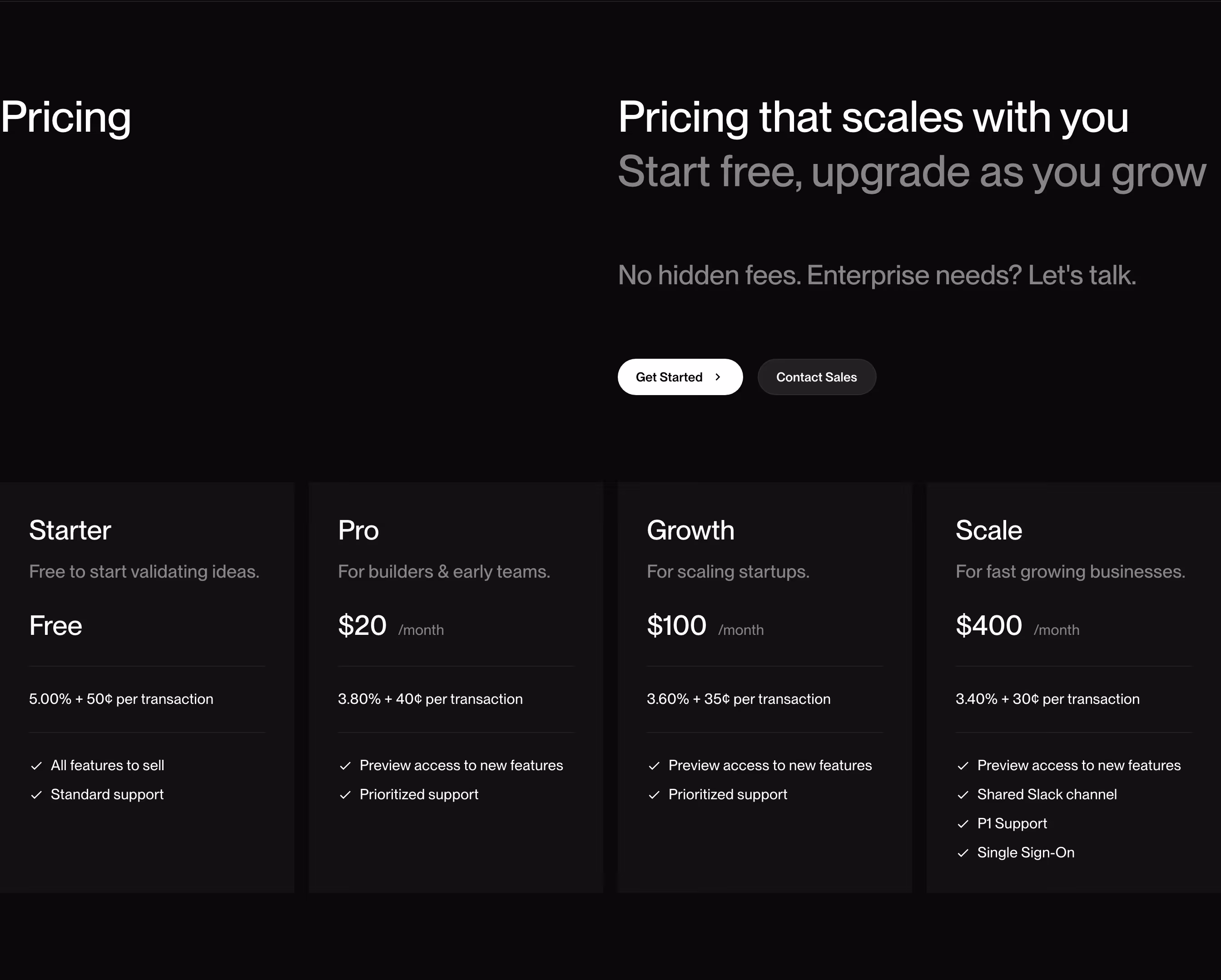 Polar Pricing section design