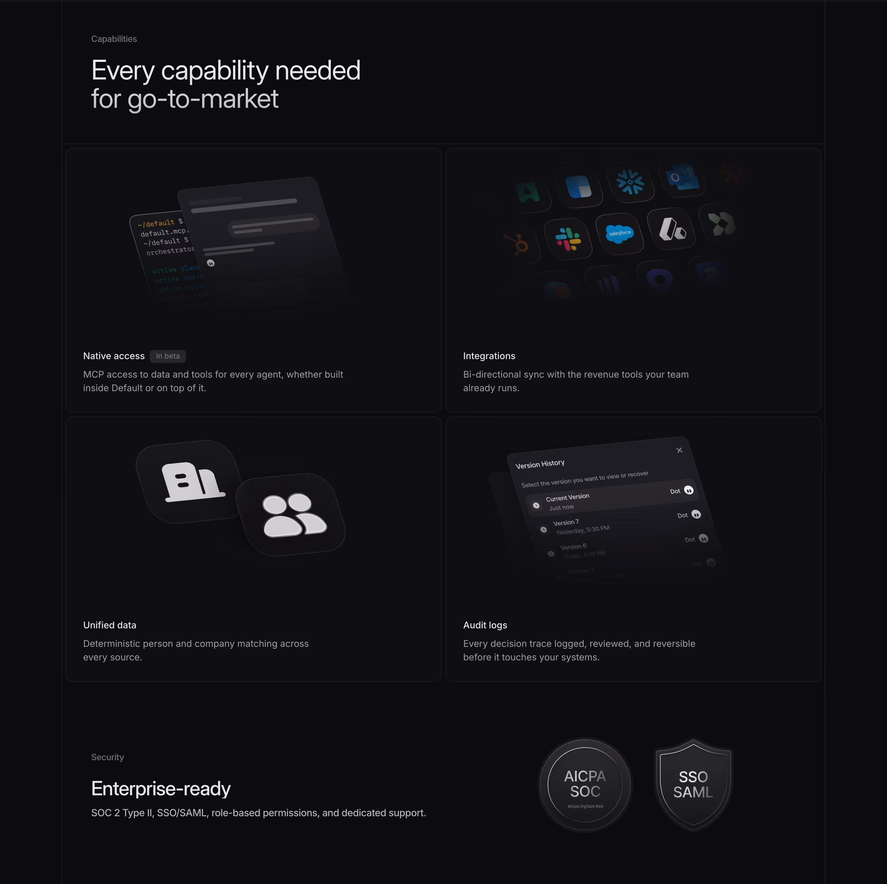 Default Features section design