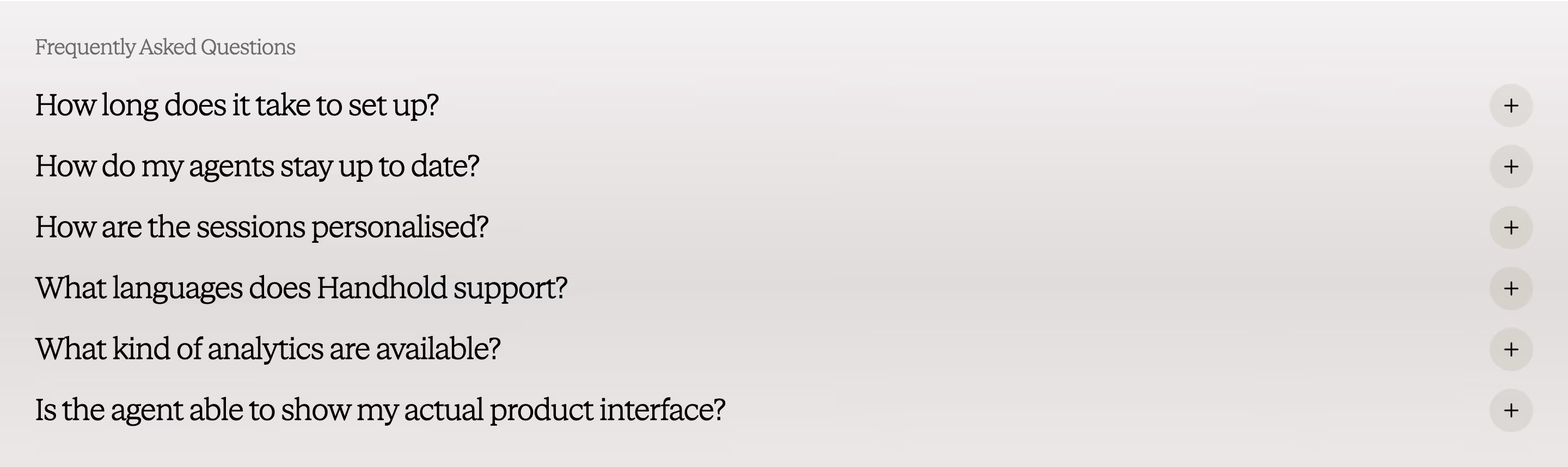 Handhold faq design — Sales & Support