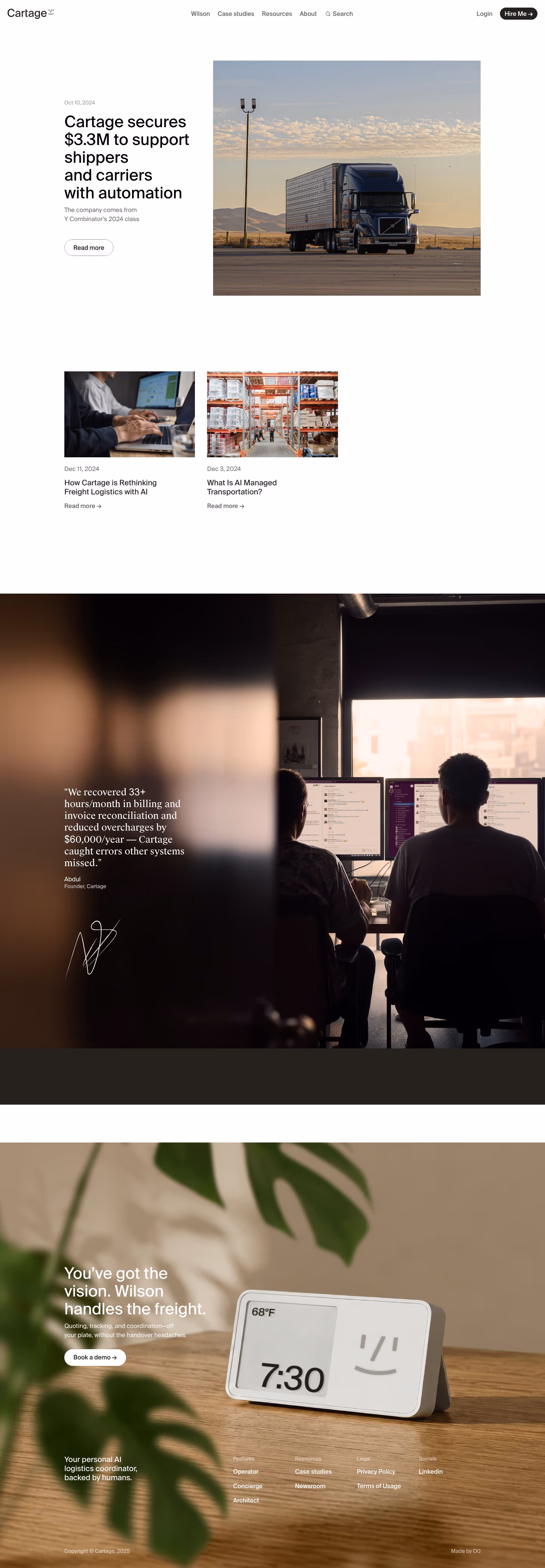 Cartage Blog pages section design