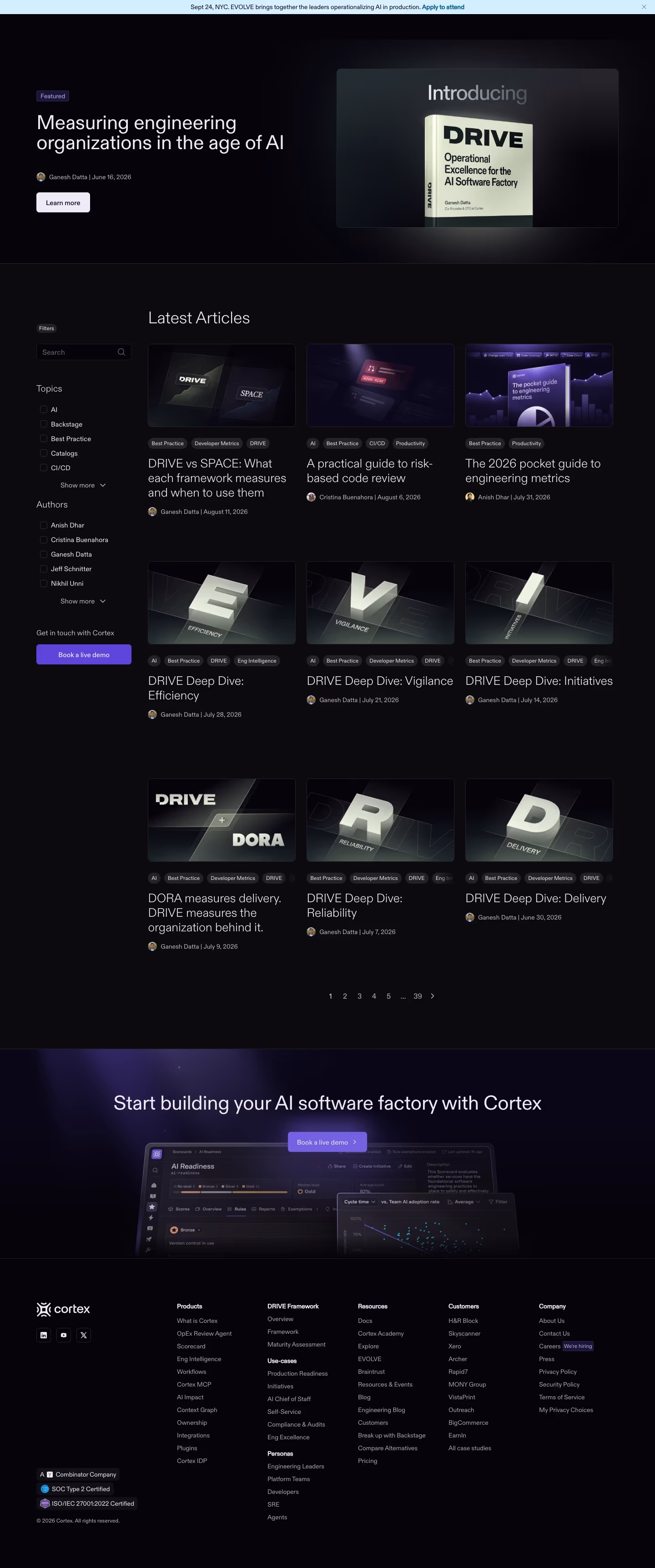 Cortex Blog pages section design