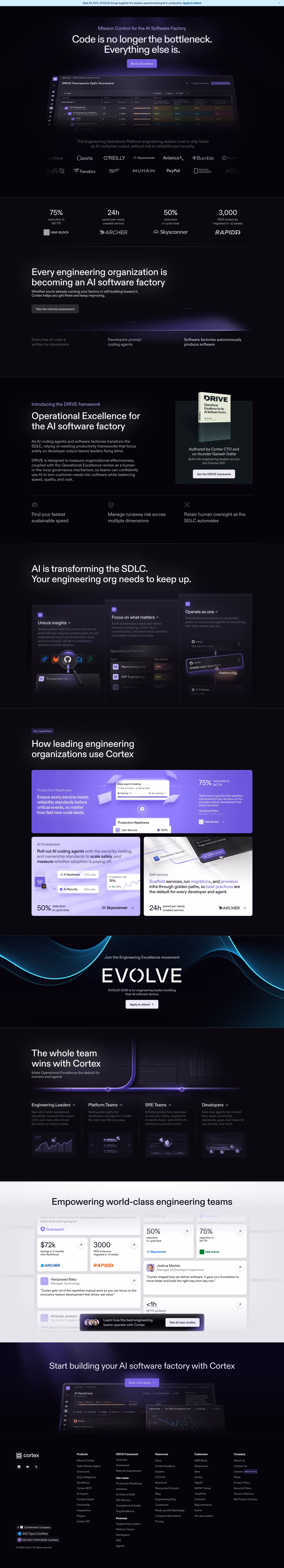 Cortex landing page design — Developer Tools