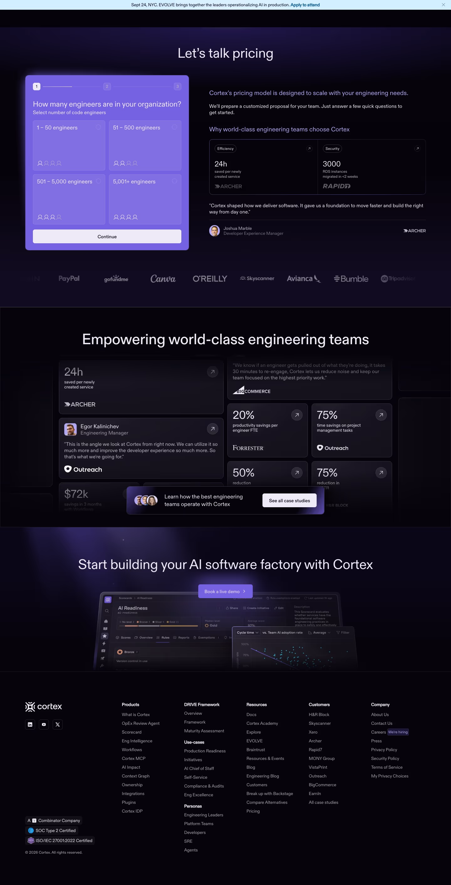 Cortex Pricing & Plans section design