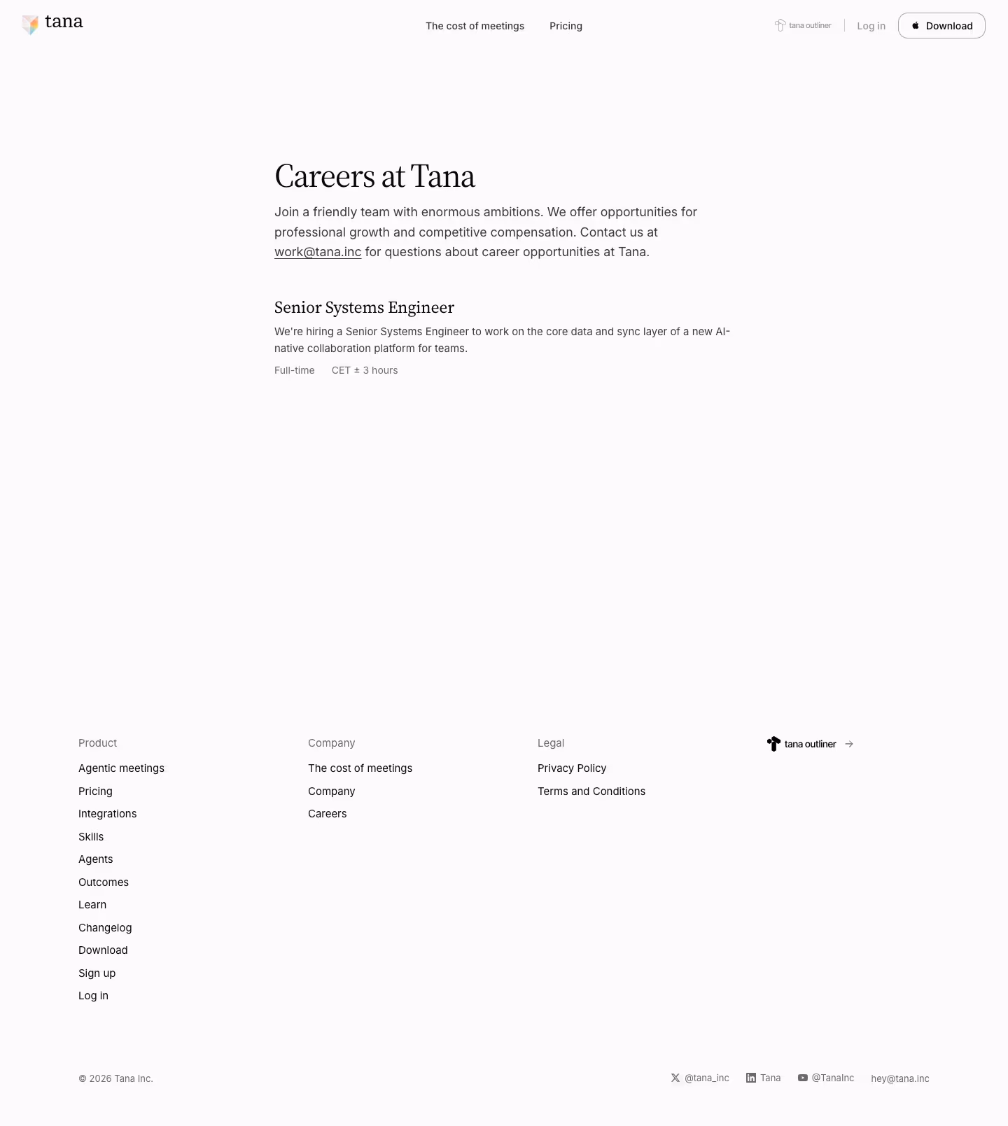 Tana careers page design — Sales & Support