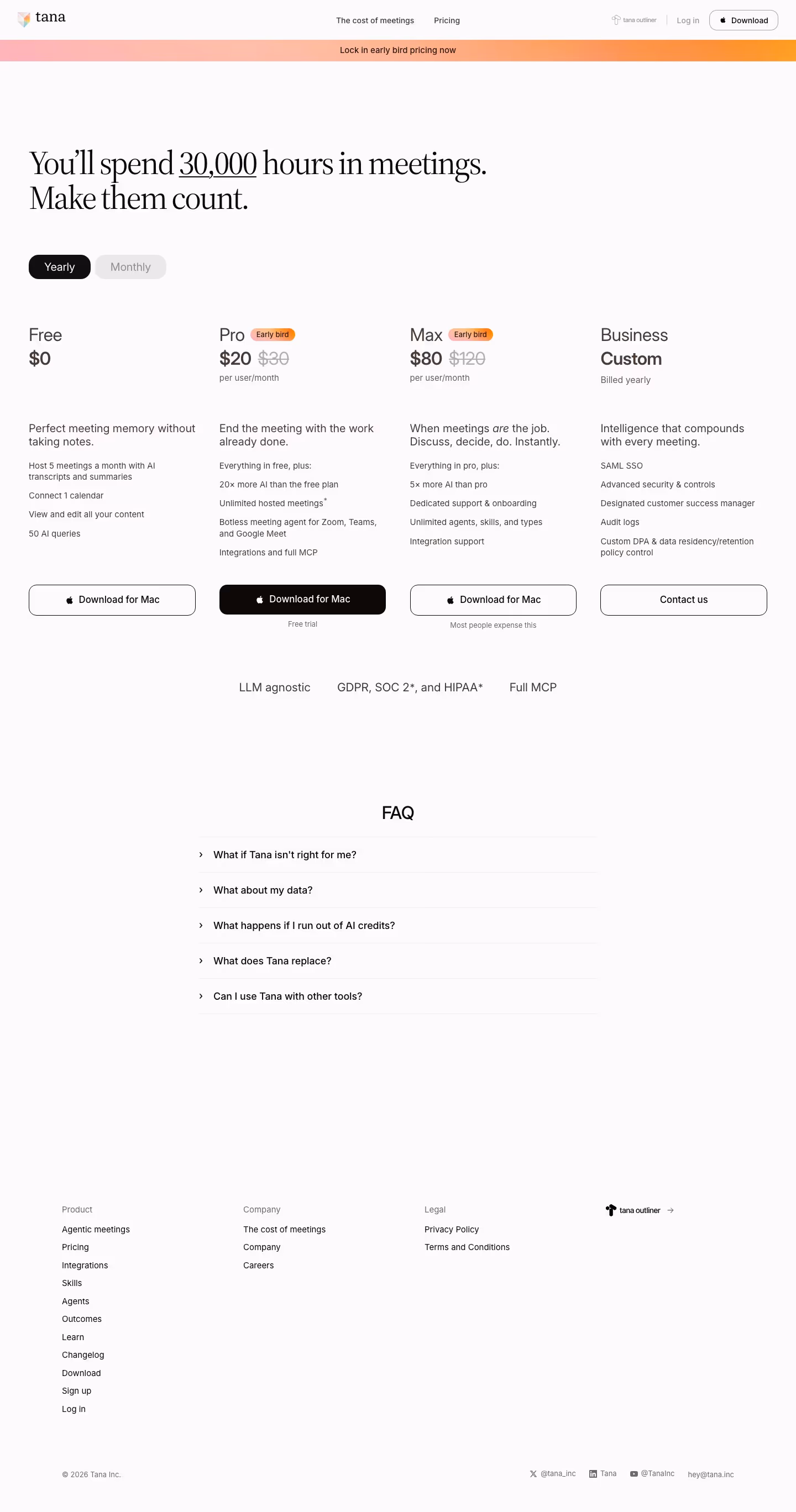 Tana pricing & plan design — Sales & Support