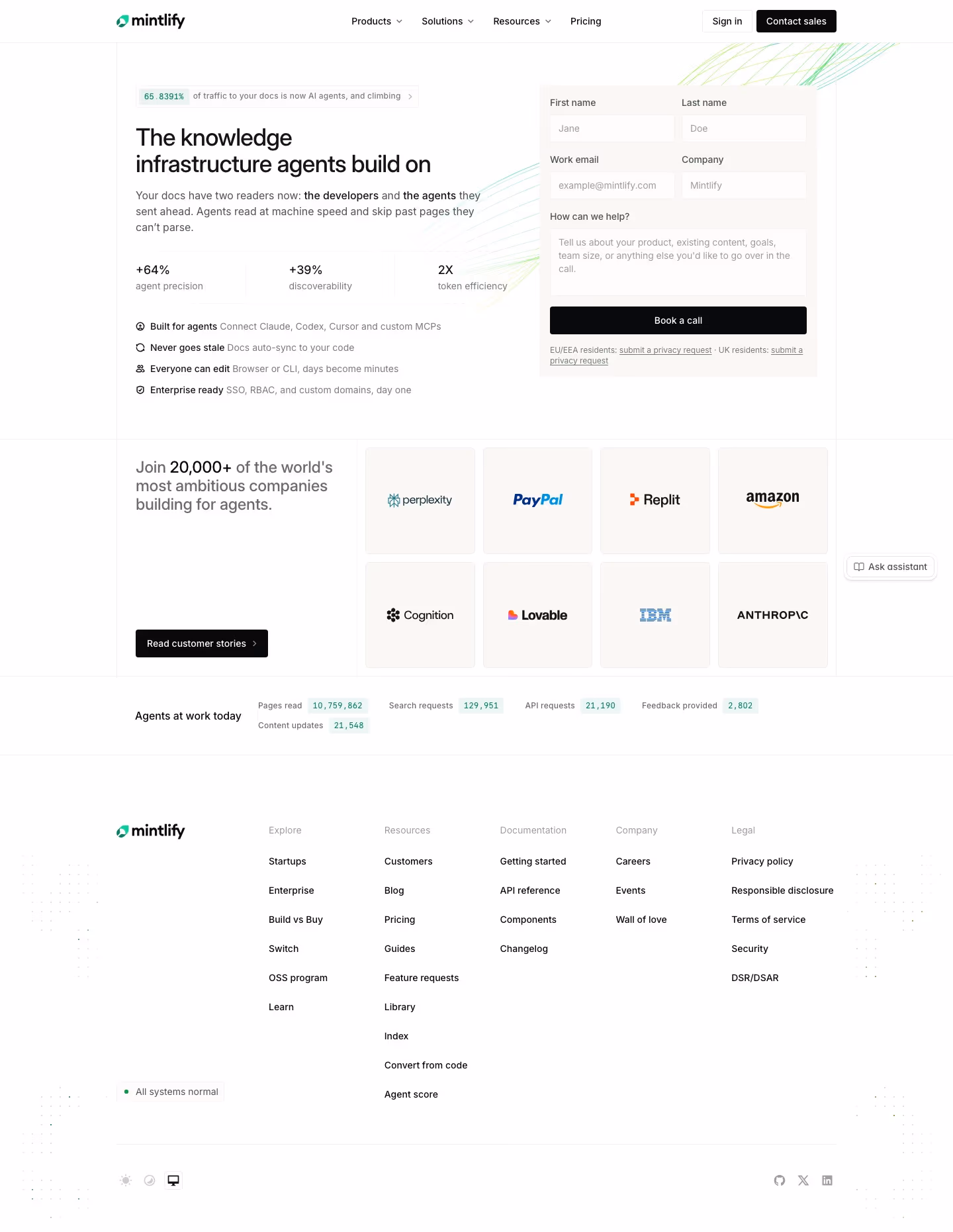 Mintlify Contact Us section design