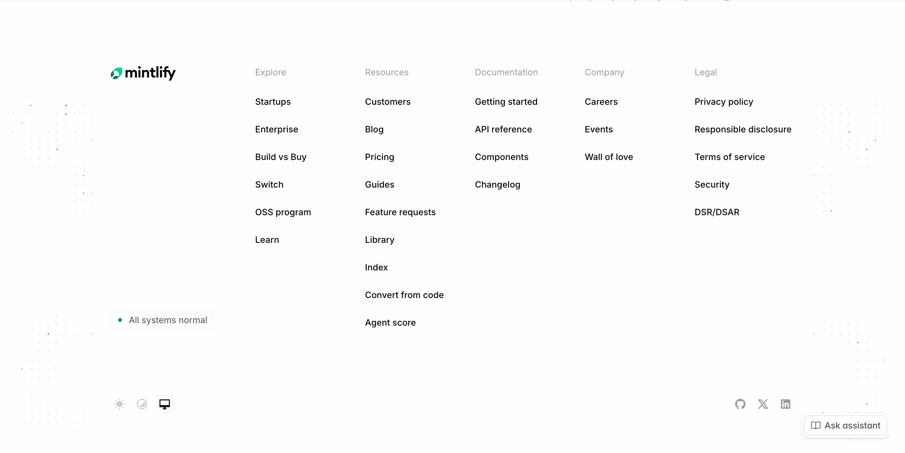 Mintlify Footers section design