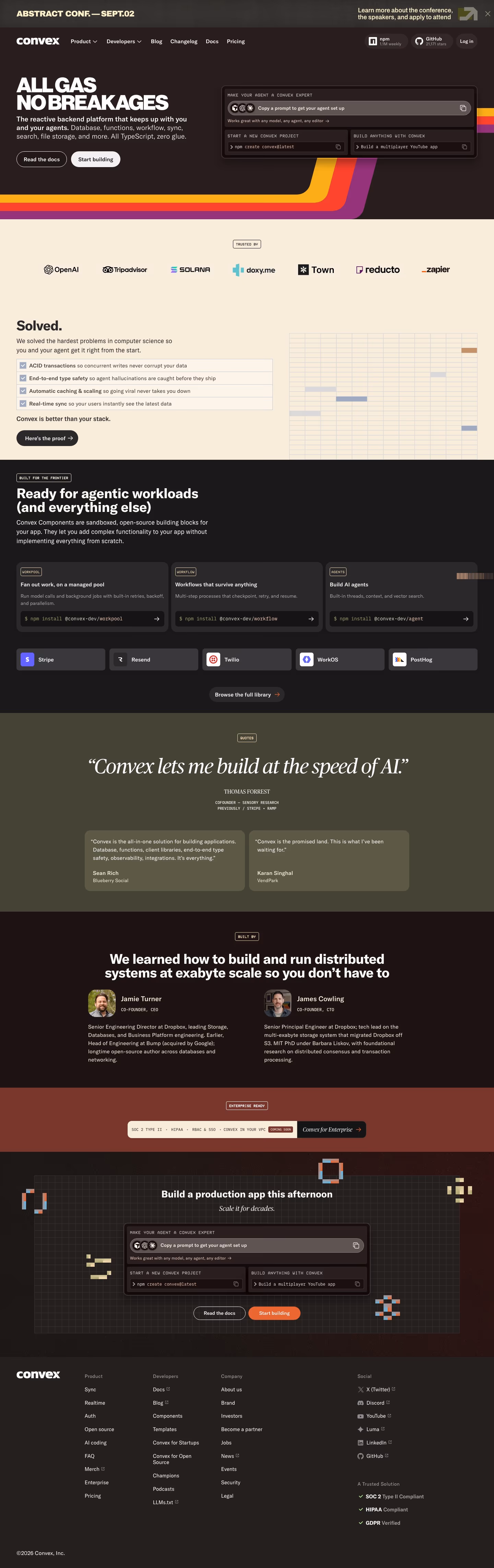 Convex landing page design — Infrastructure