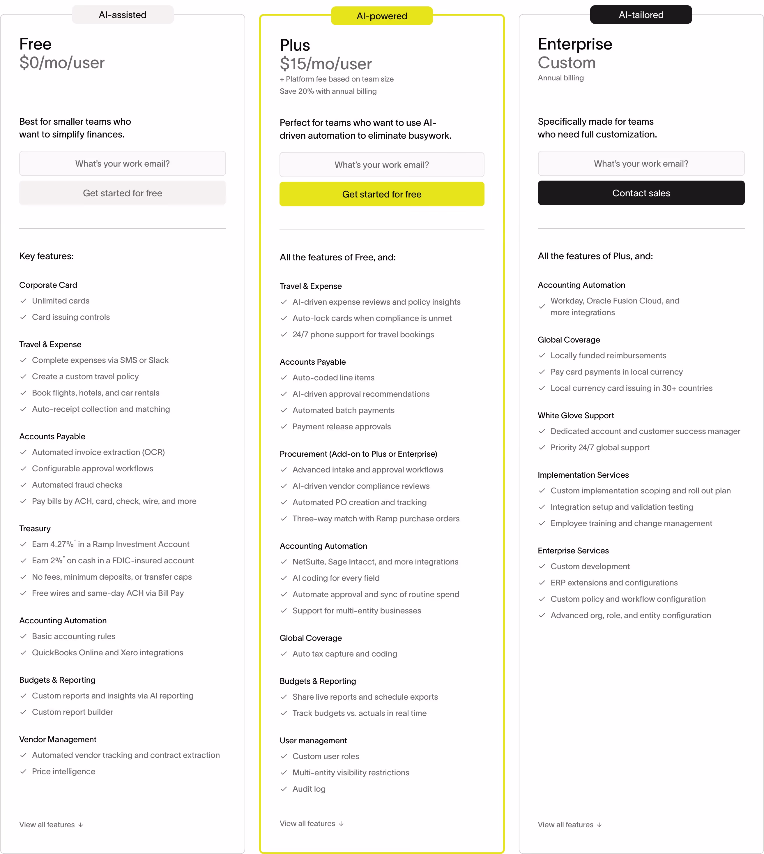 Ramp Pricing section design