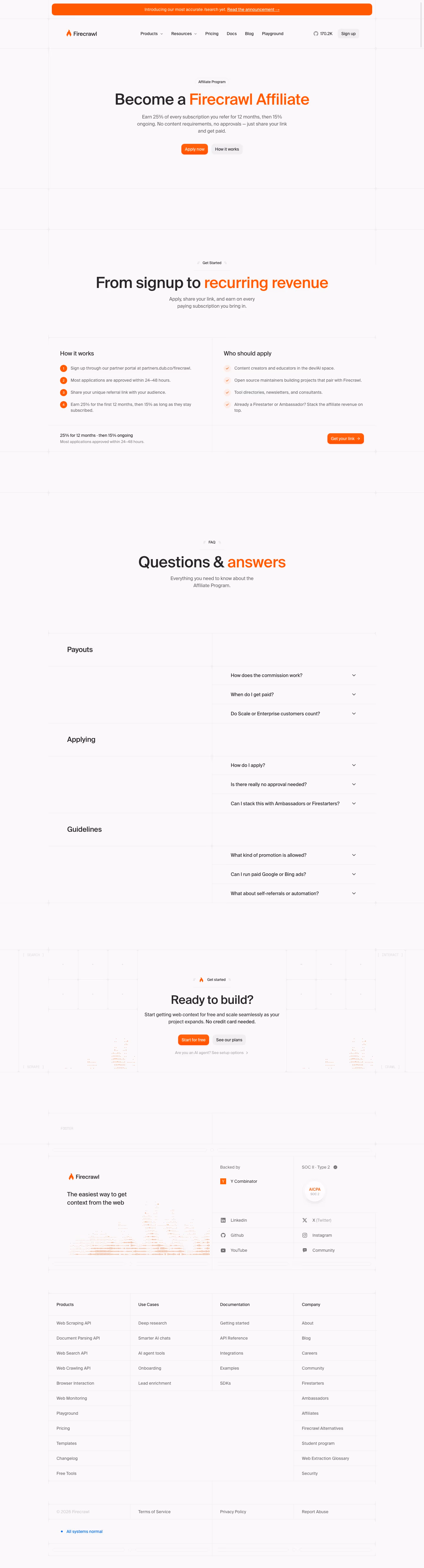 Firecrawl affiliate page design — Developer Tools