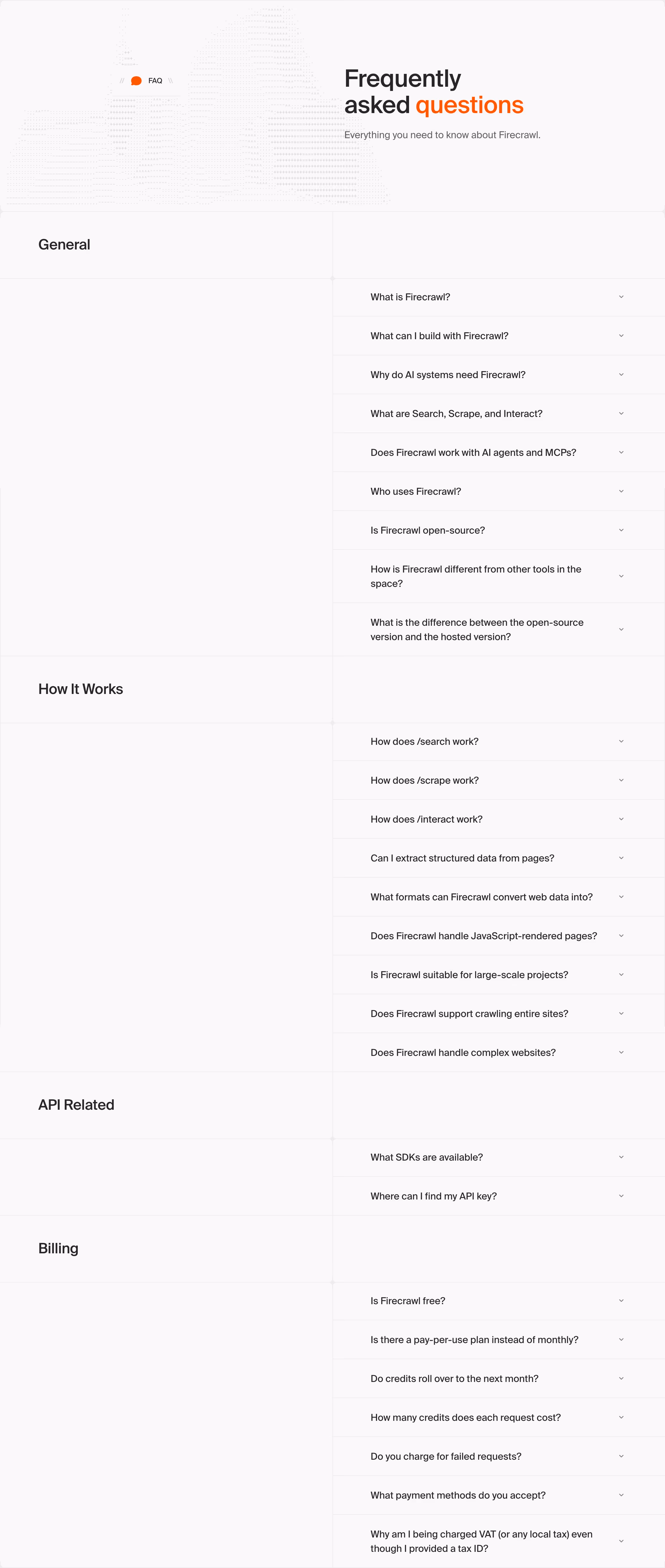 Firecrawl faq design — Developer Tools