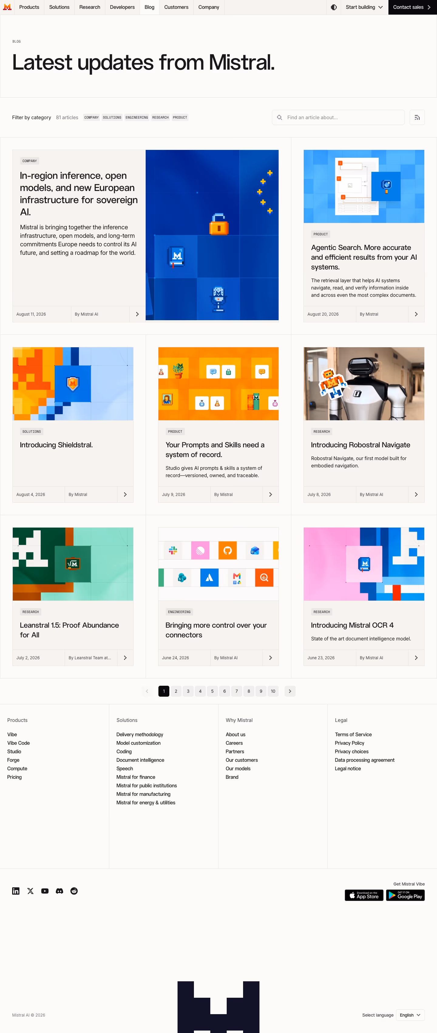 Mistral Blog pages section design