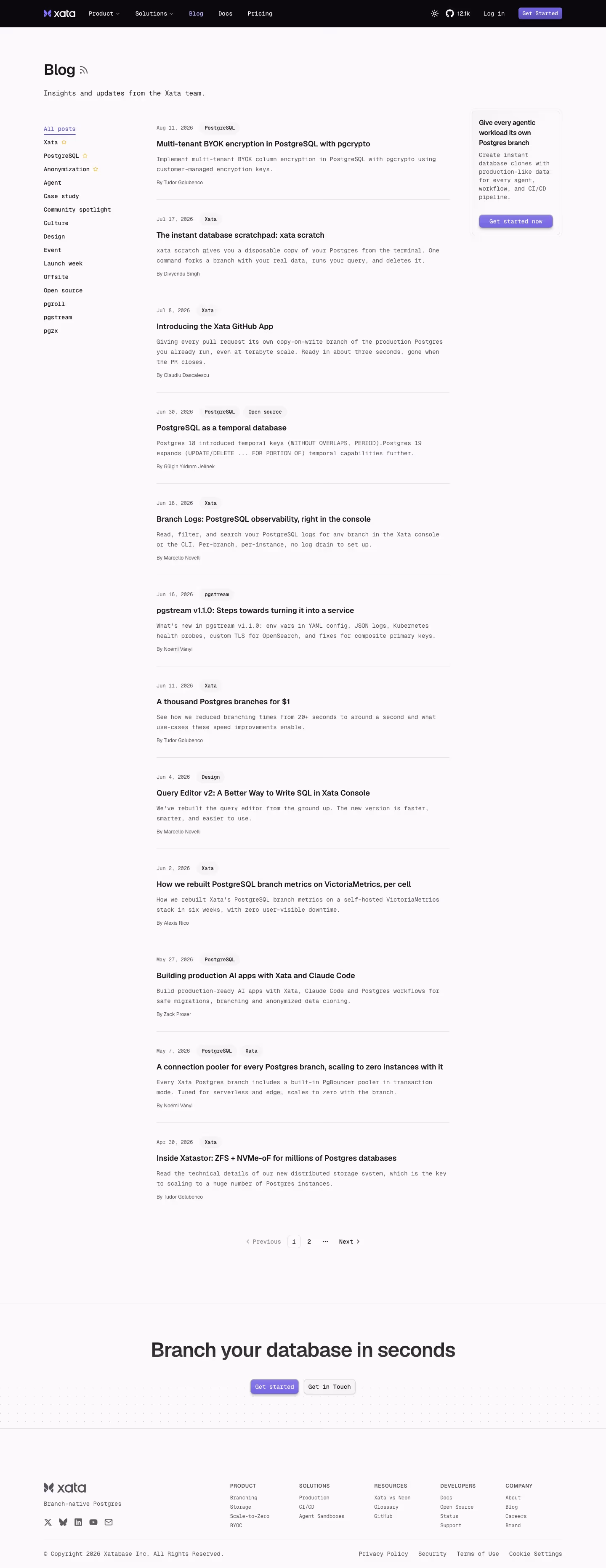 Xata Blog pages section design