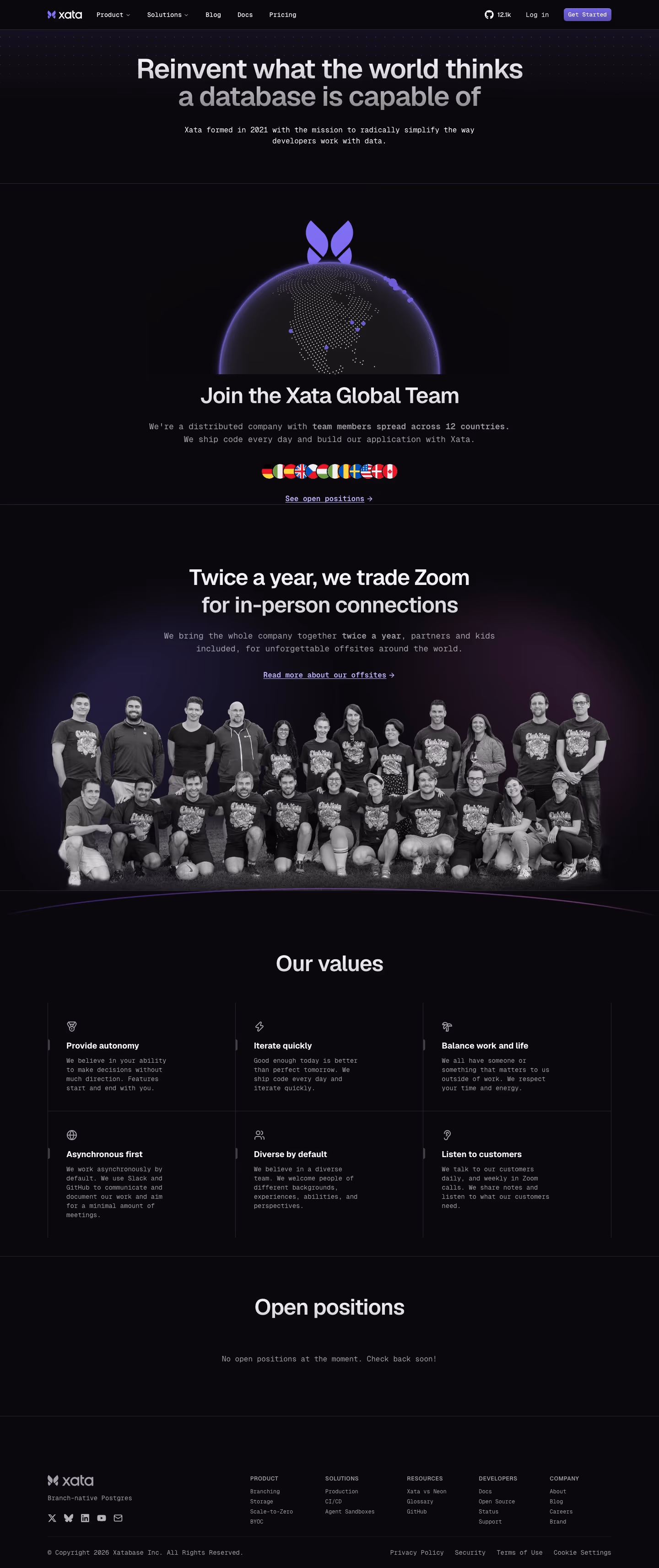 Xata Careers pages section design