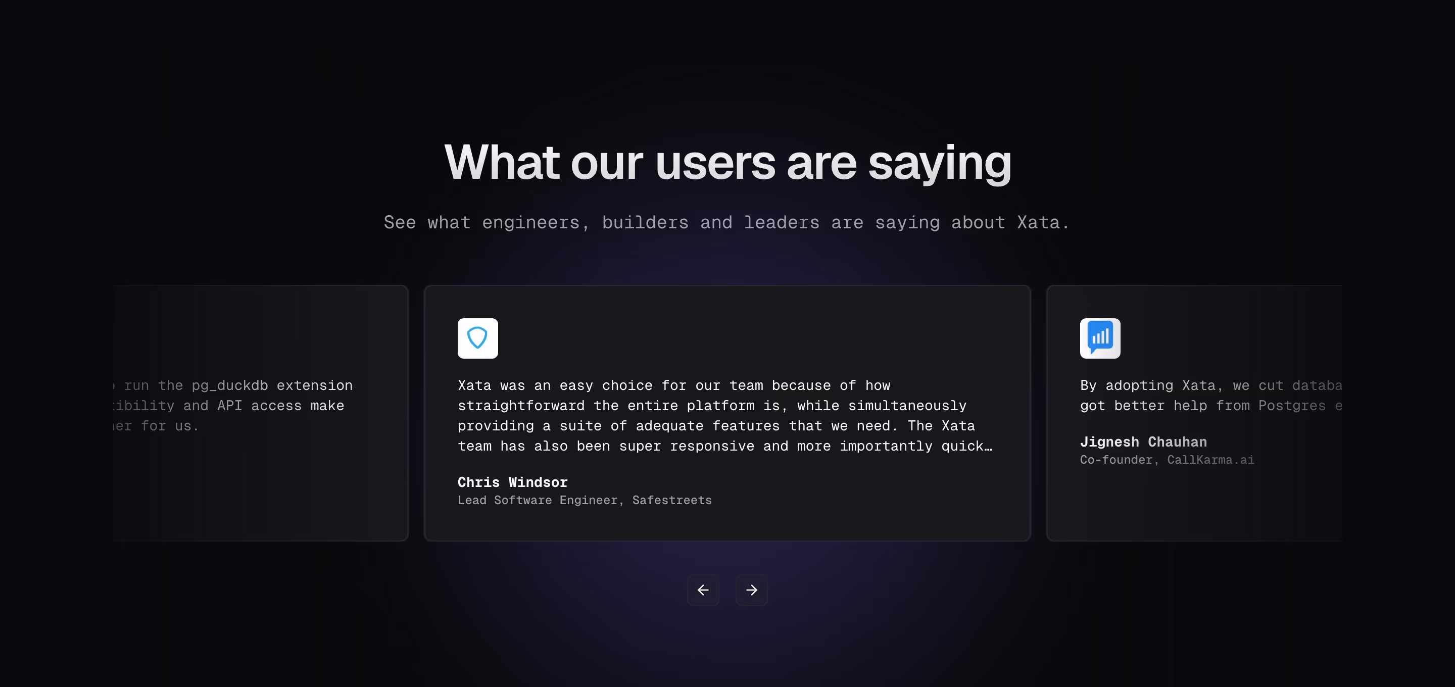 Xata testimonial design — Developer Tools