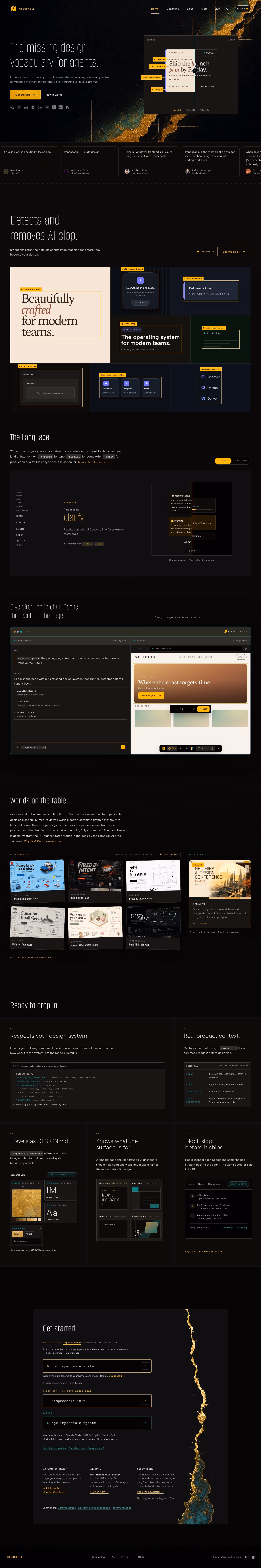 Impeccable landing page design — Developer Tools