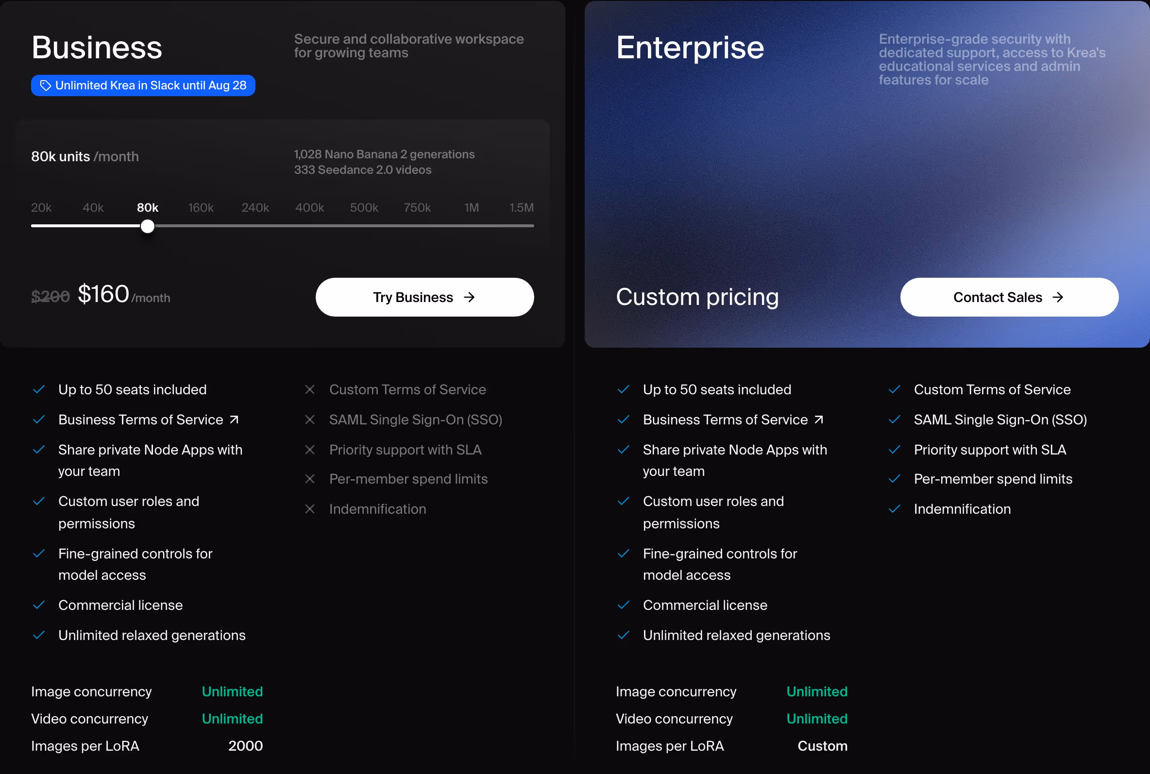 Krea Pricing section design