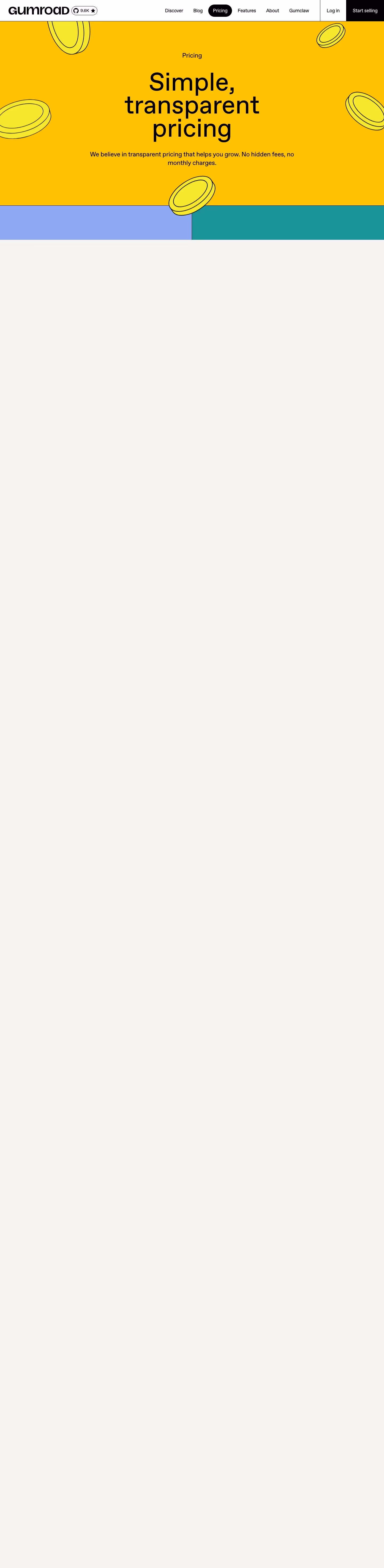 Gumroad Pricing & Plans section design