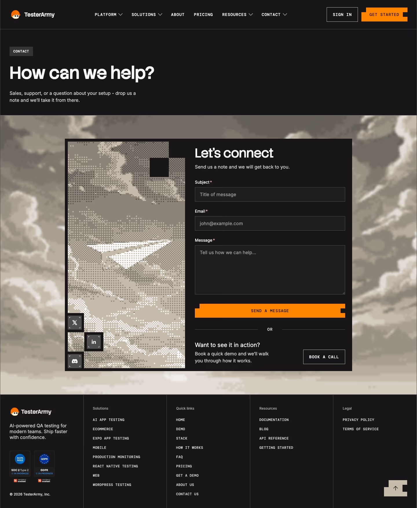Tester Contact Us section design