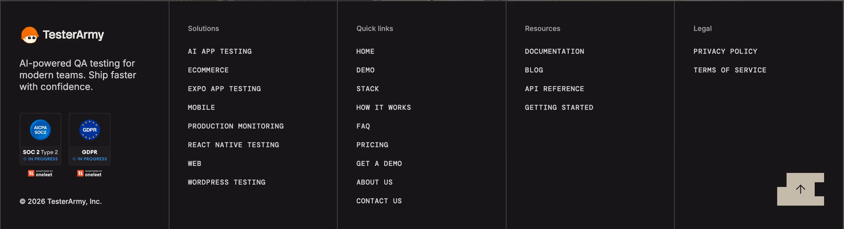 Tester Footers section design