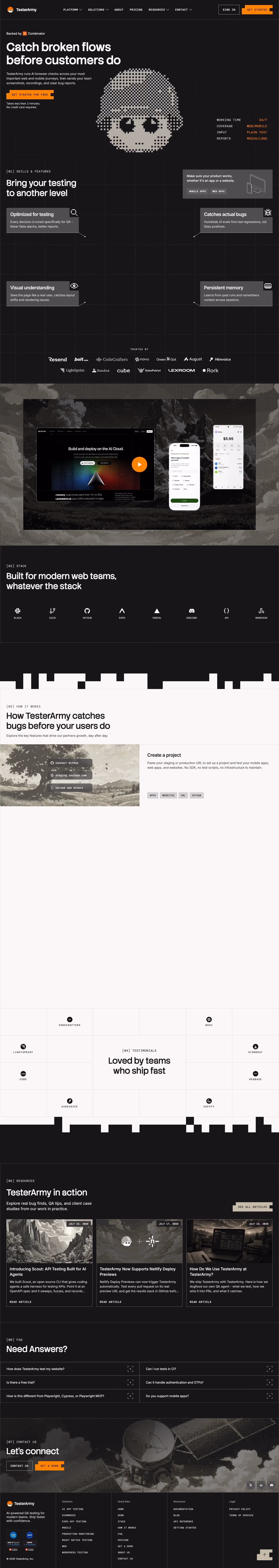 Tester landing page design — Developer Tools
