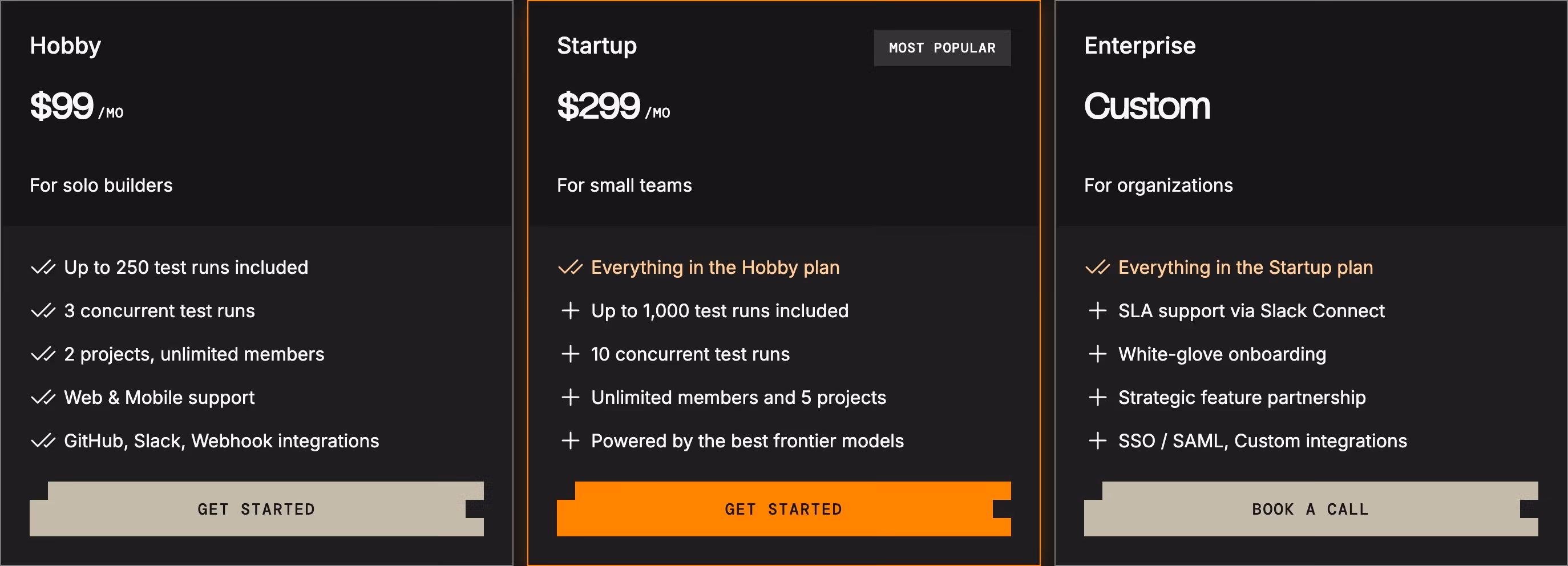Tester Pricing section design