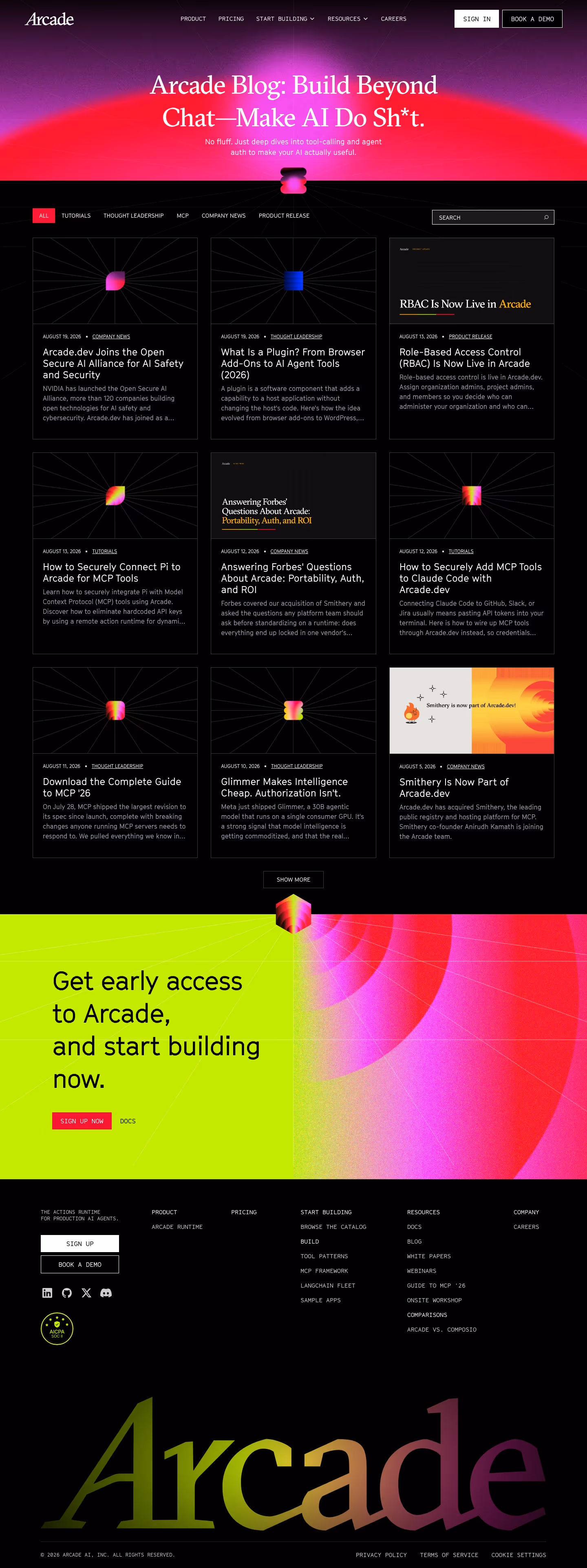 Arcade Blog pages section design