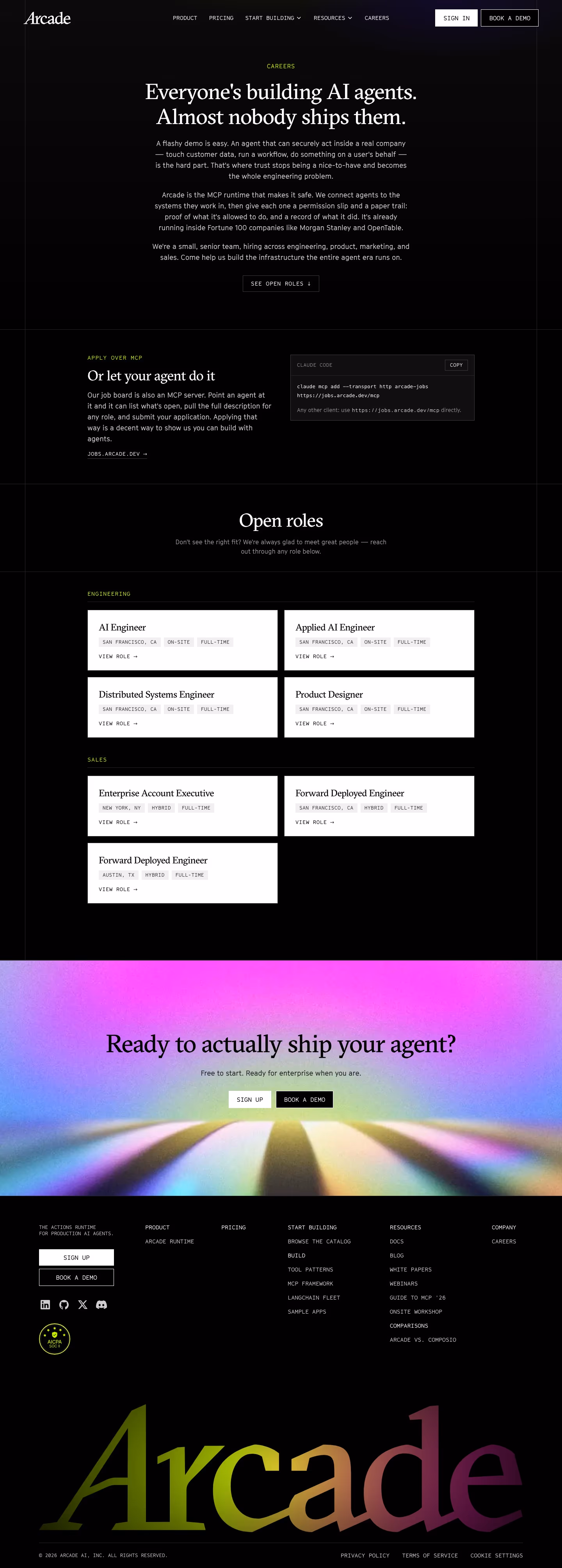 Arcade Careers pages section design