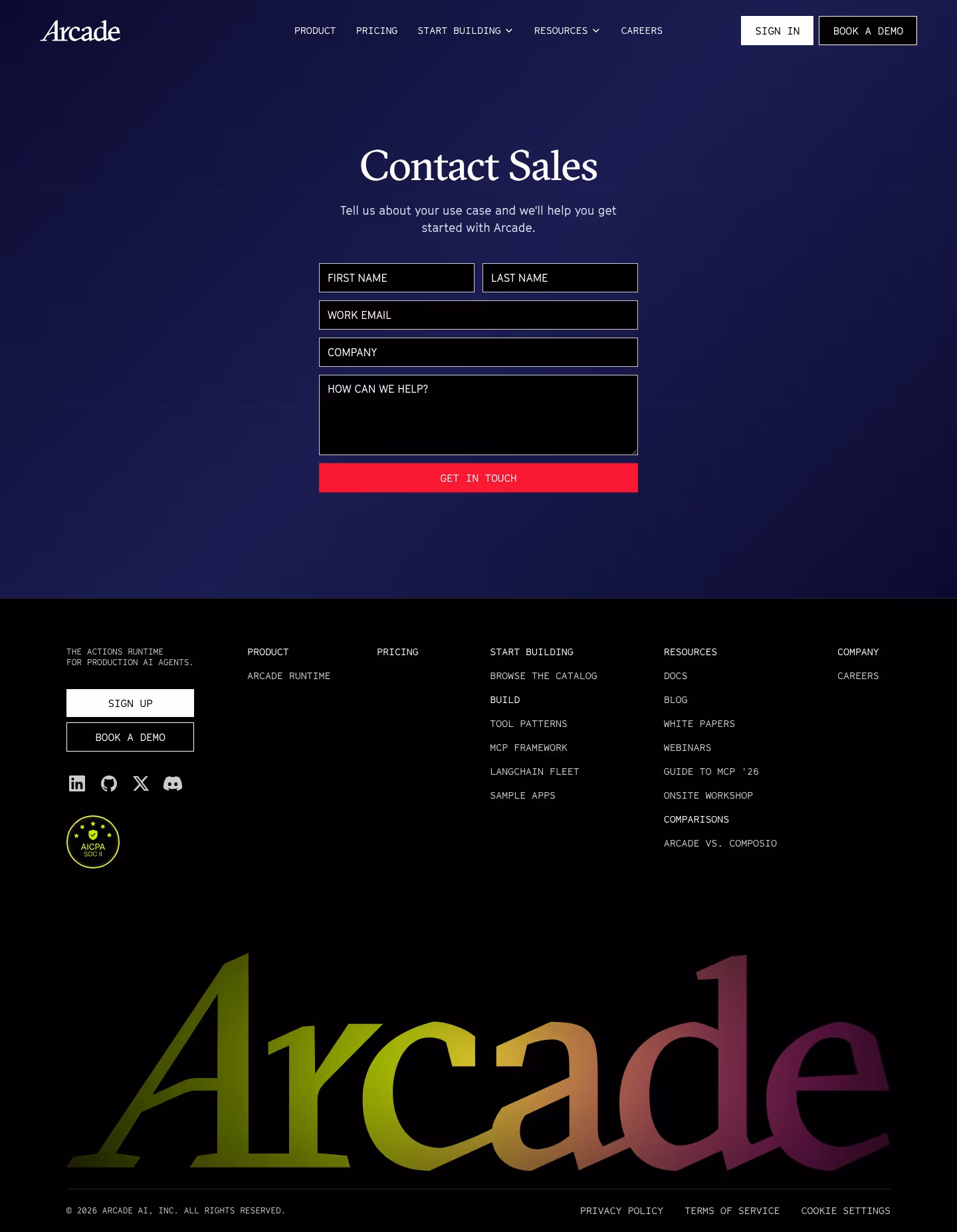 Arcade Contact Us section design
