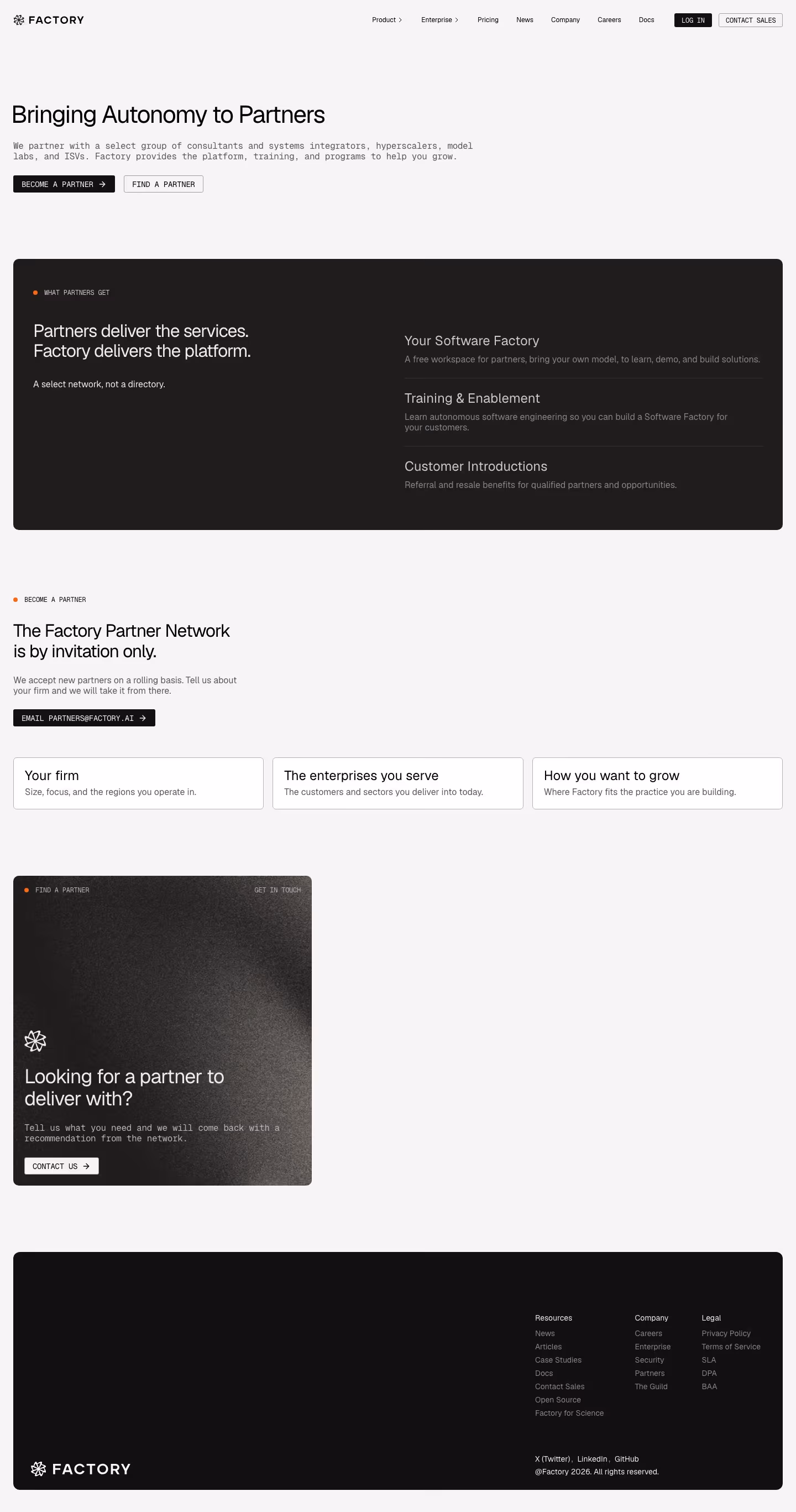 Factory Affiliate pages section design