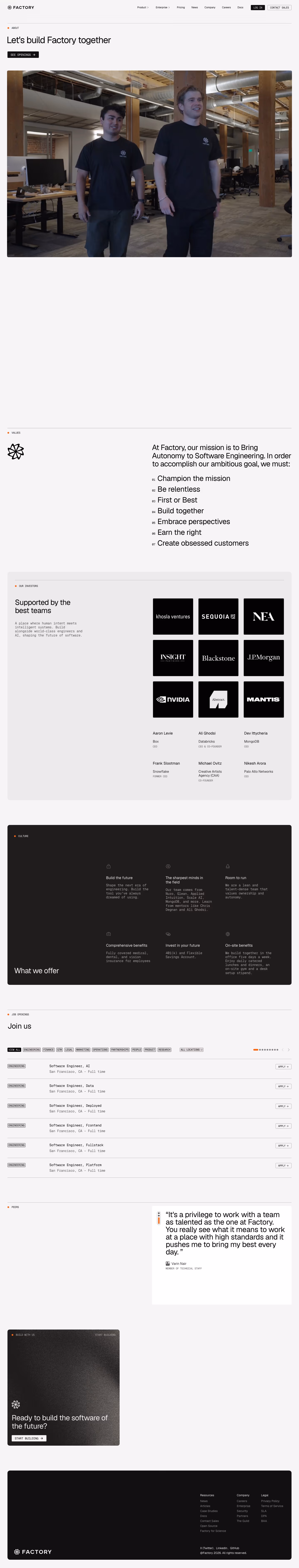 Factory Careers pages section design