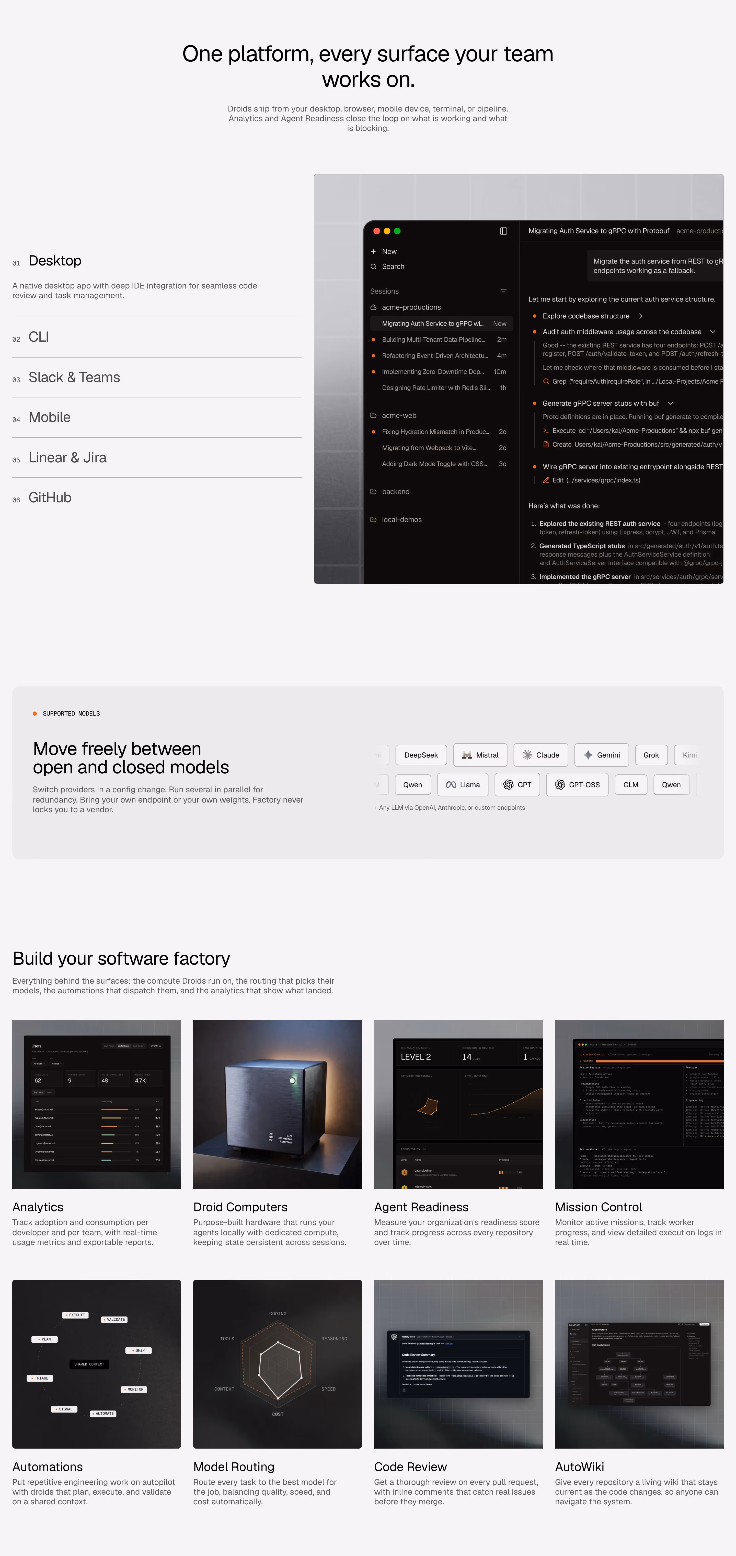 Factory Features section design