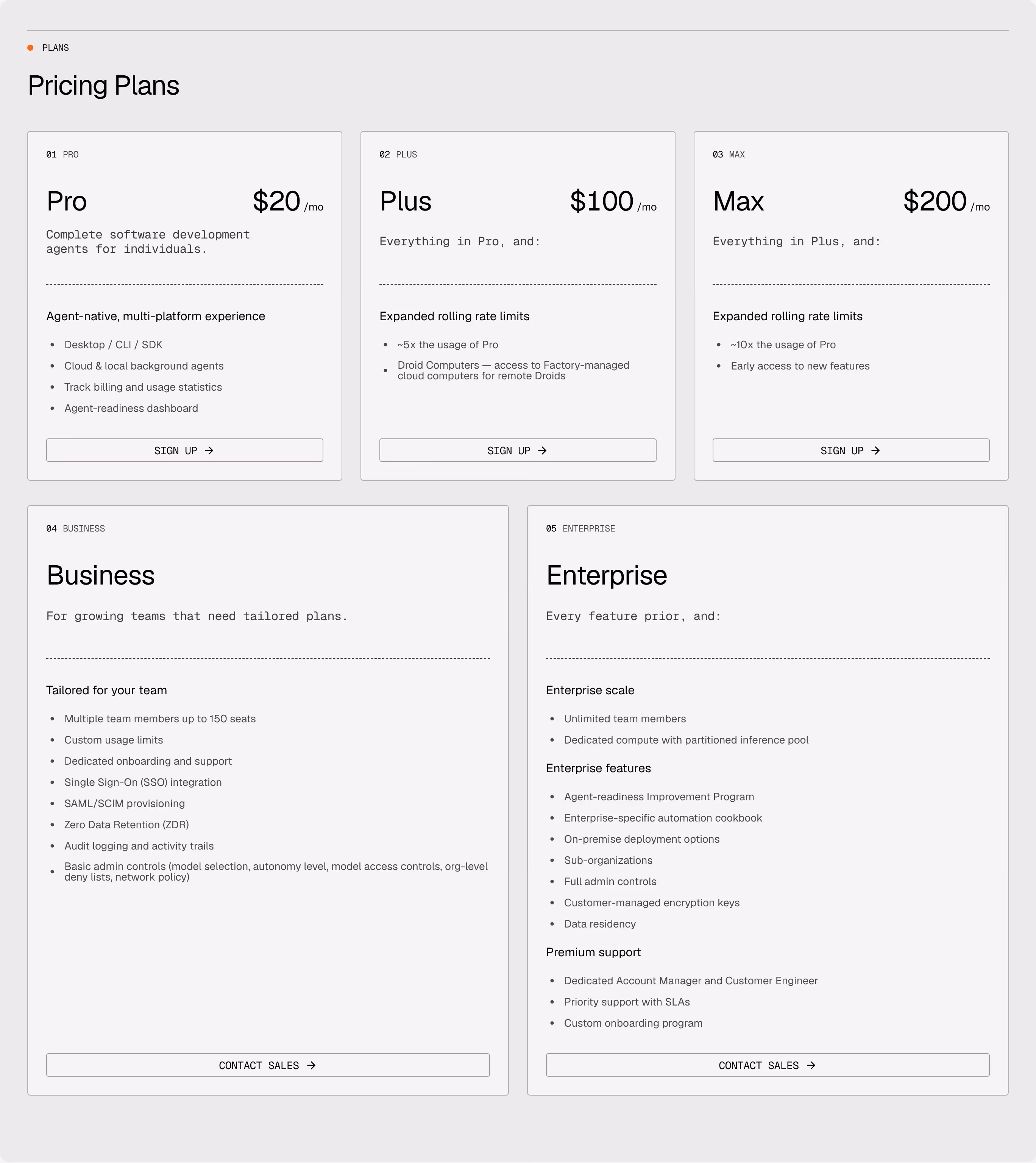 Factory Pricing section design