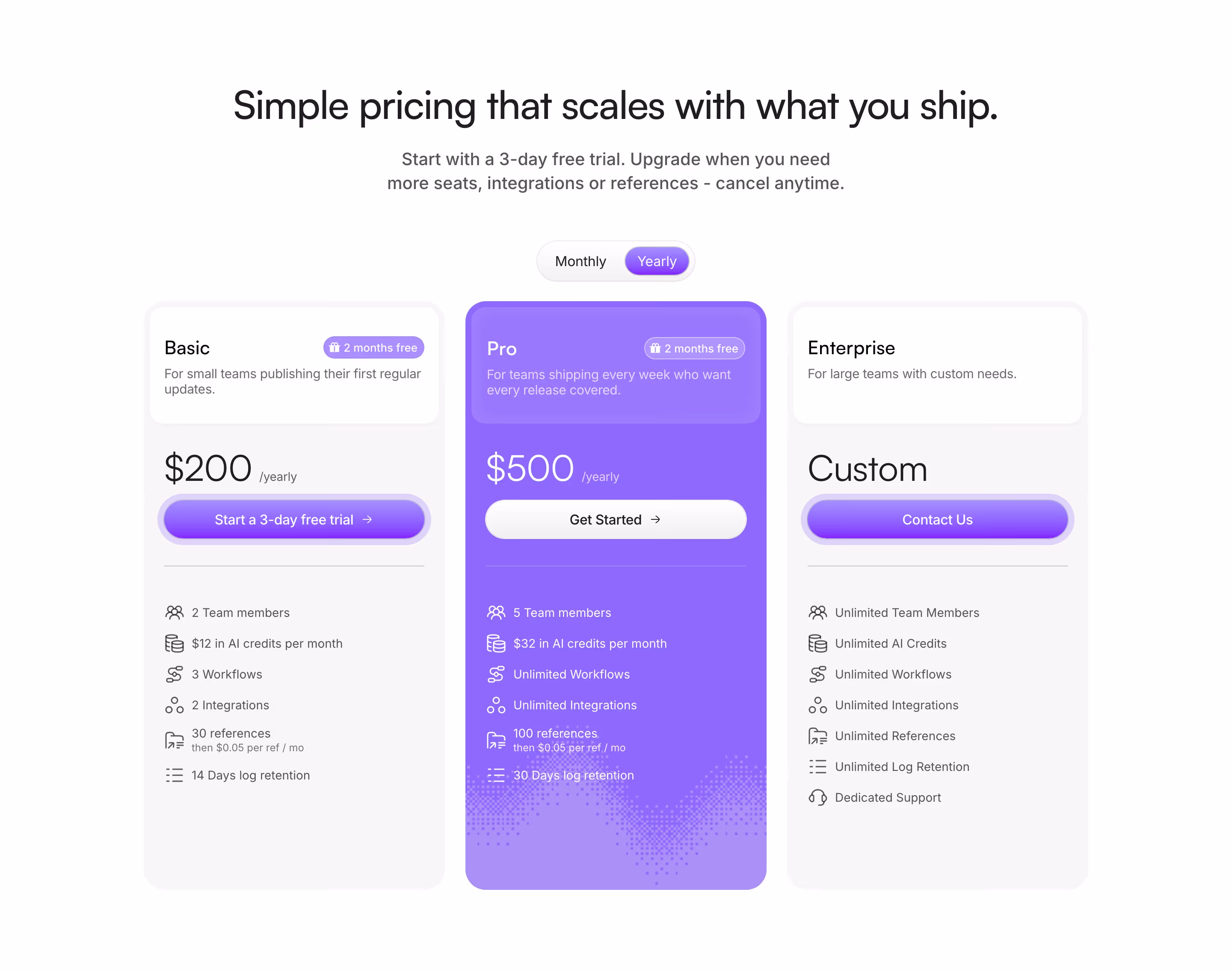 Usenotra Pricing section design