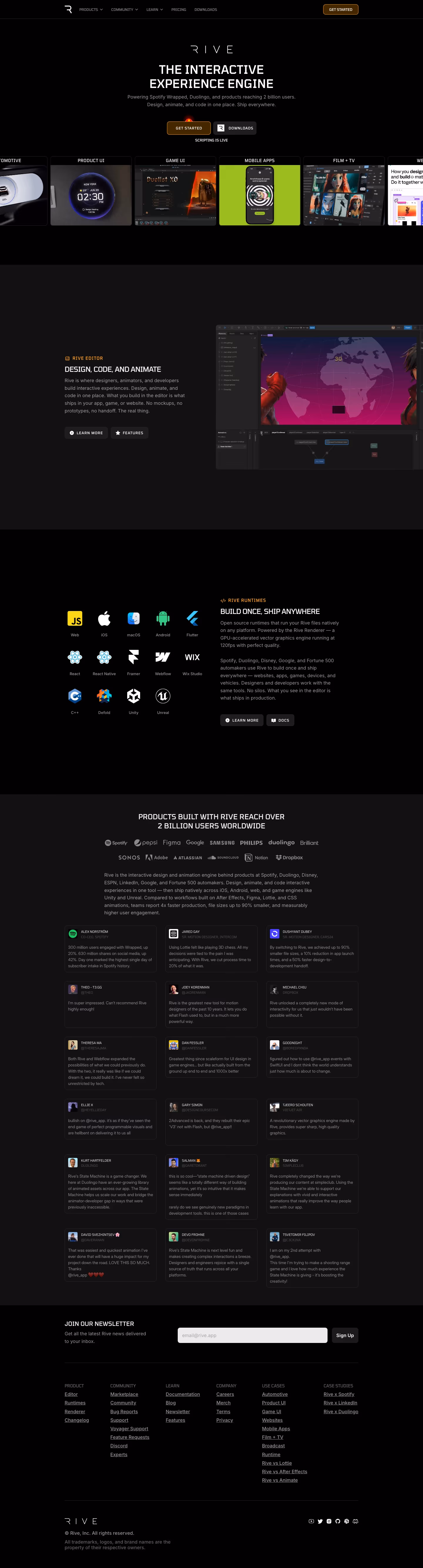 Rive landing page design