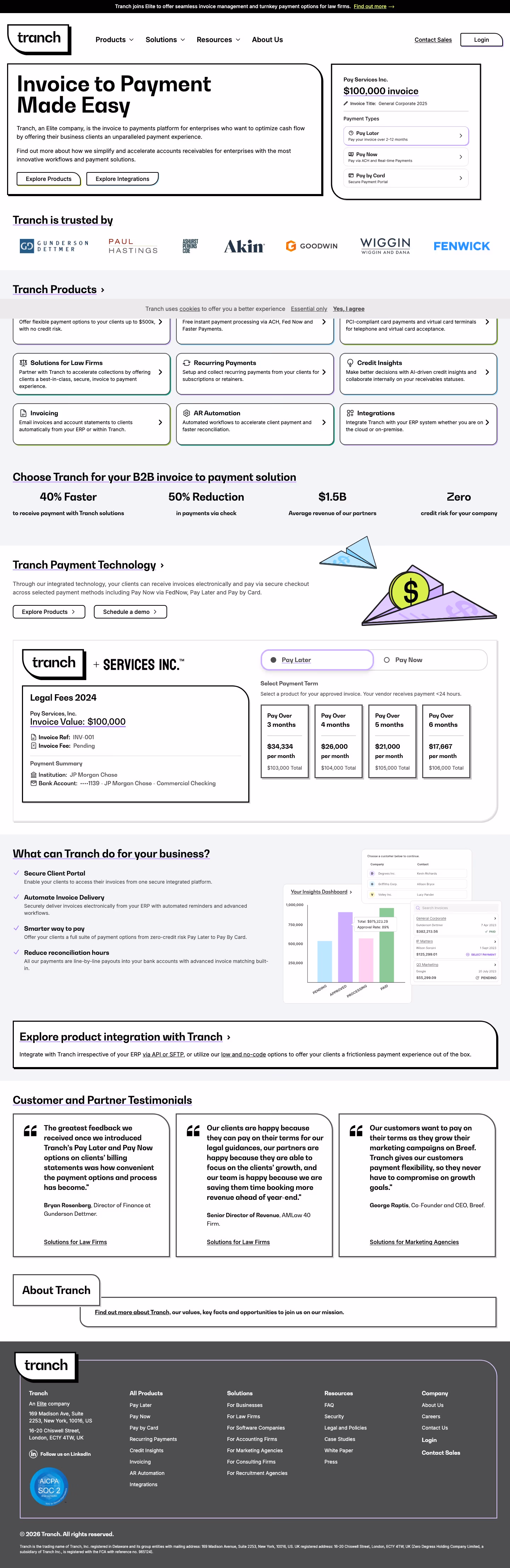 Tranch landing page design — Finance