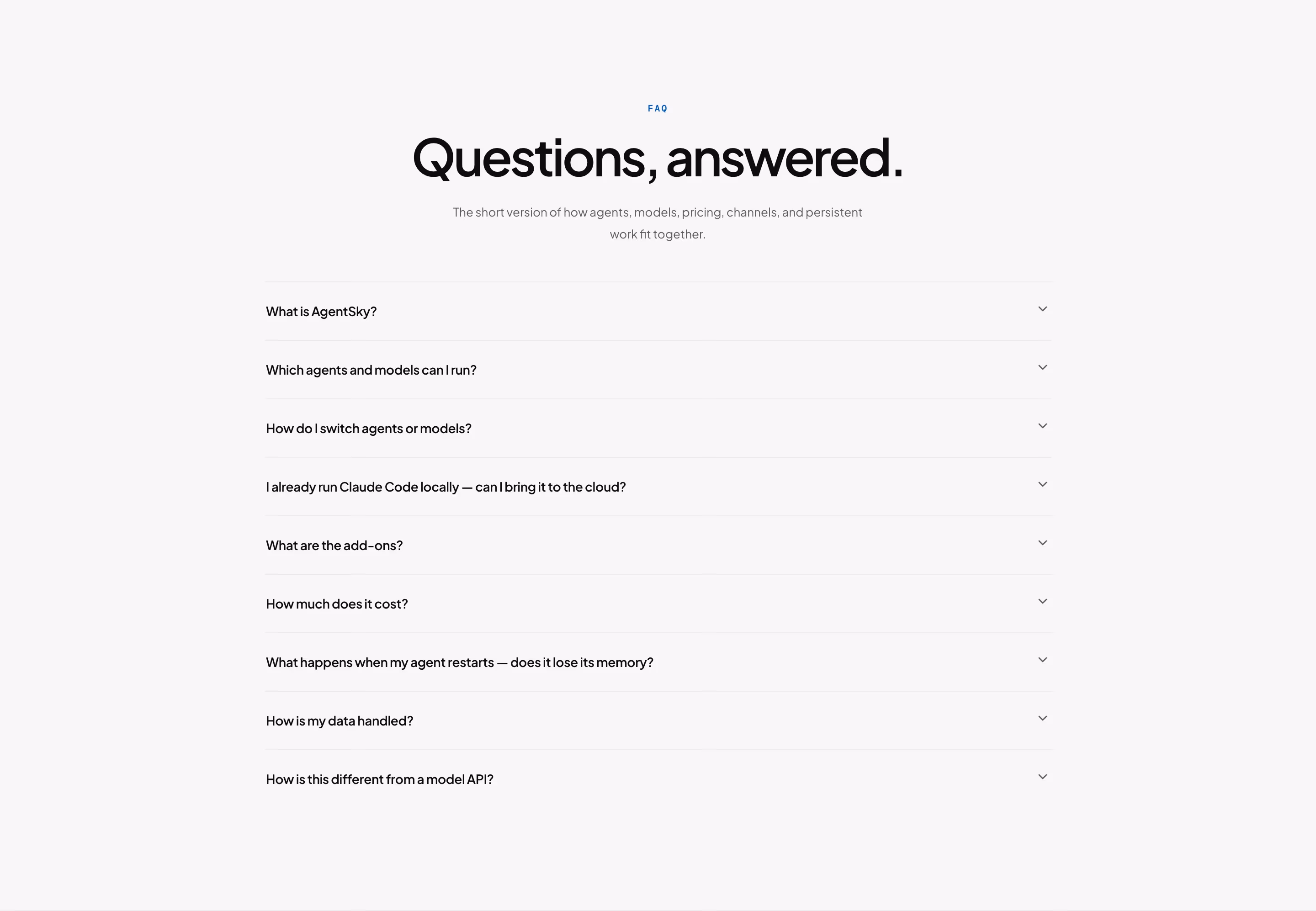Agentsky faq design — Developer Tools
