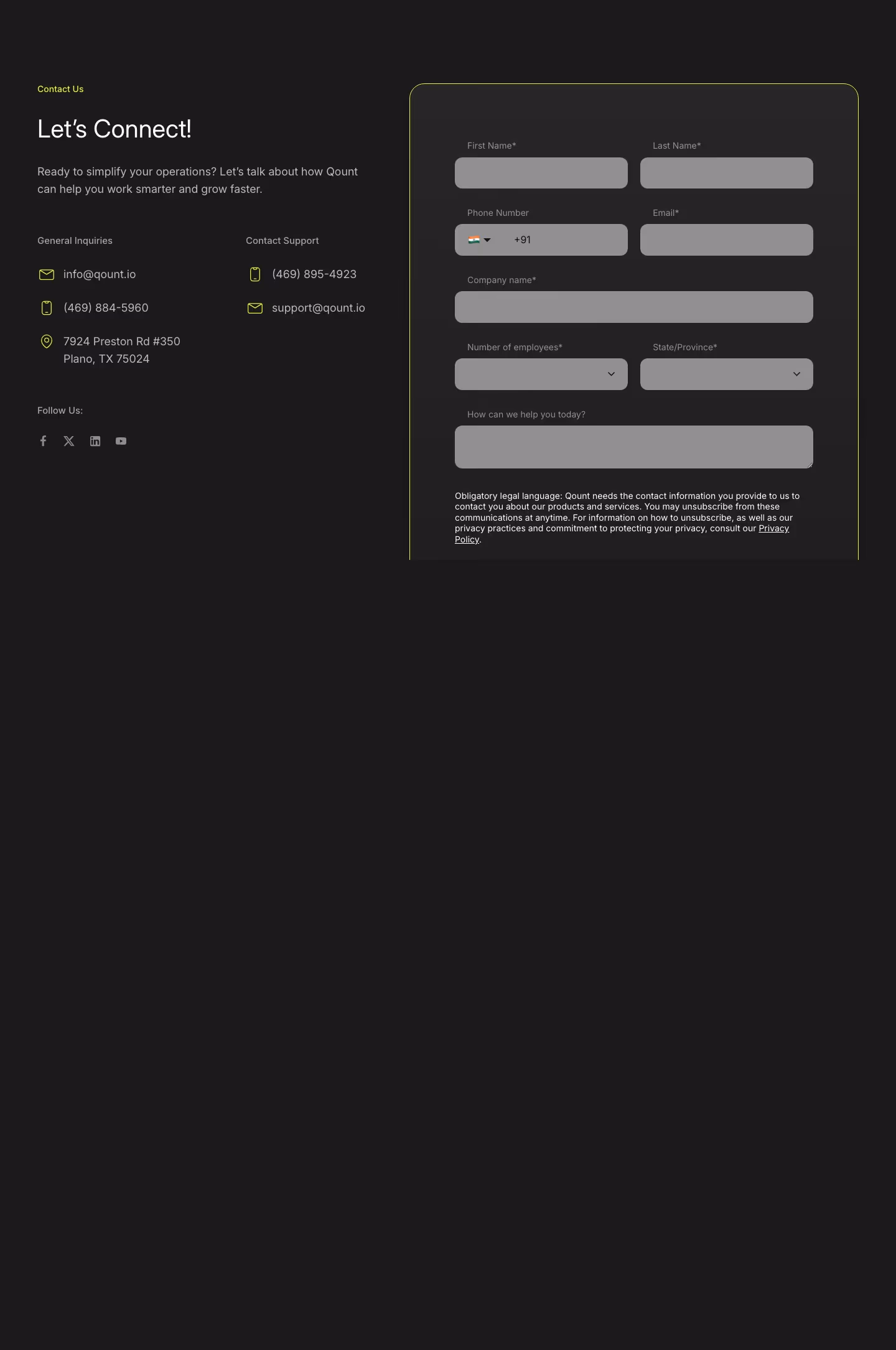 Qount Contact Us section design