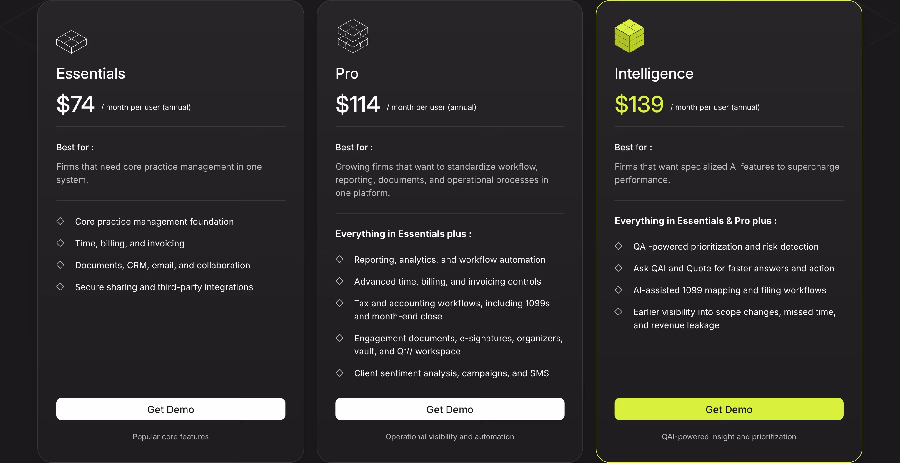 Qount Pricing section design