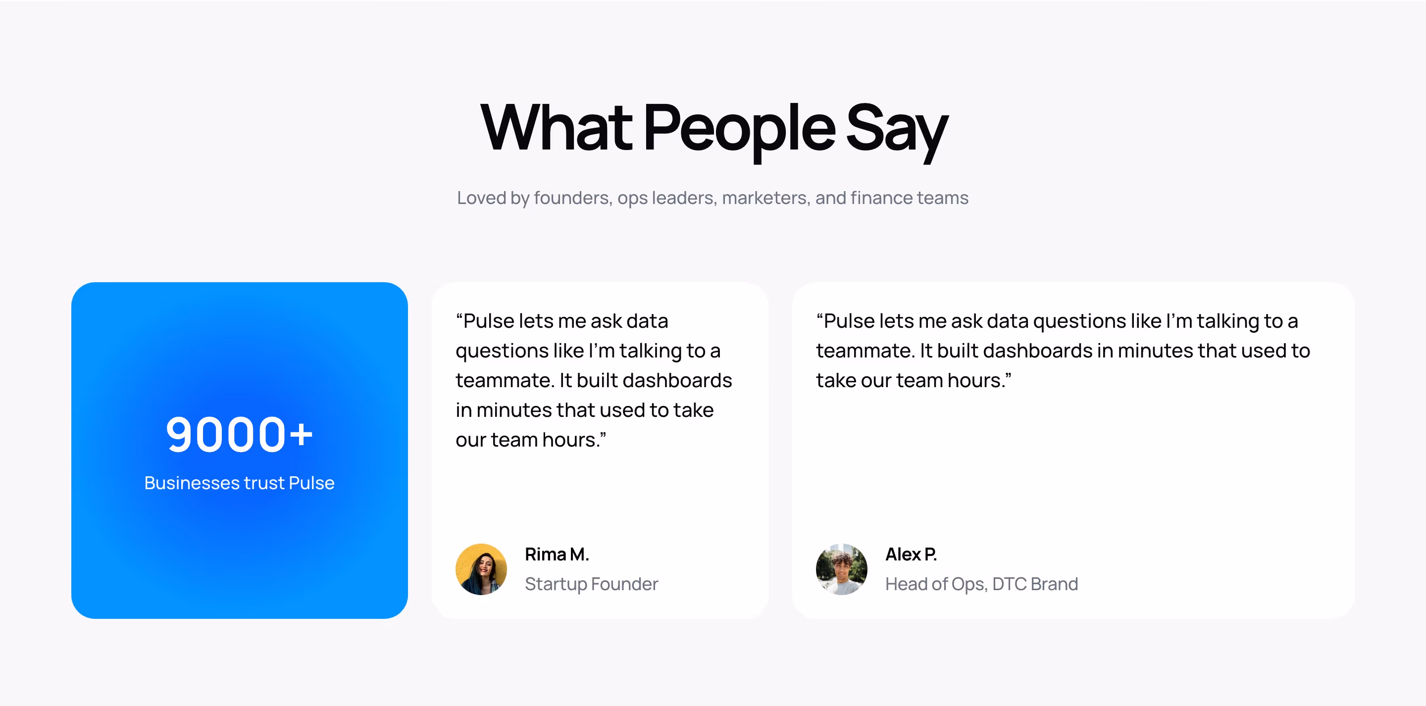 Usepulseai testimonial design — Analytics