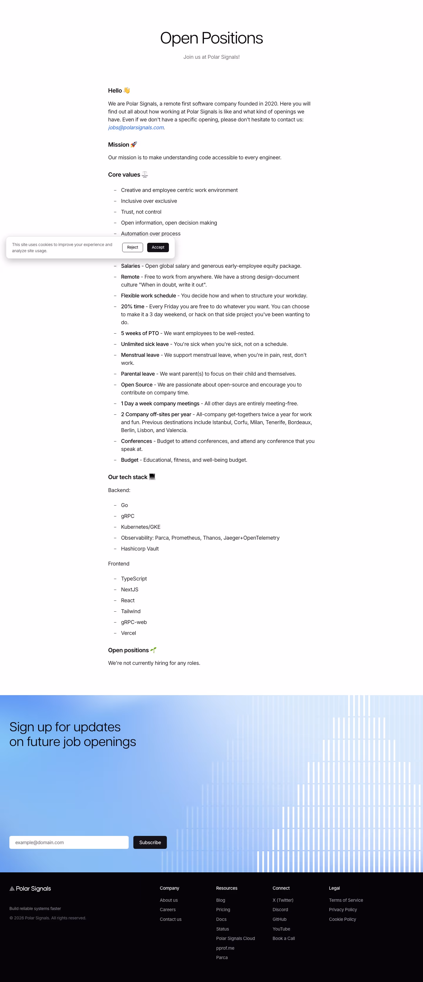Polarsignals Careers pages section design
