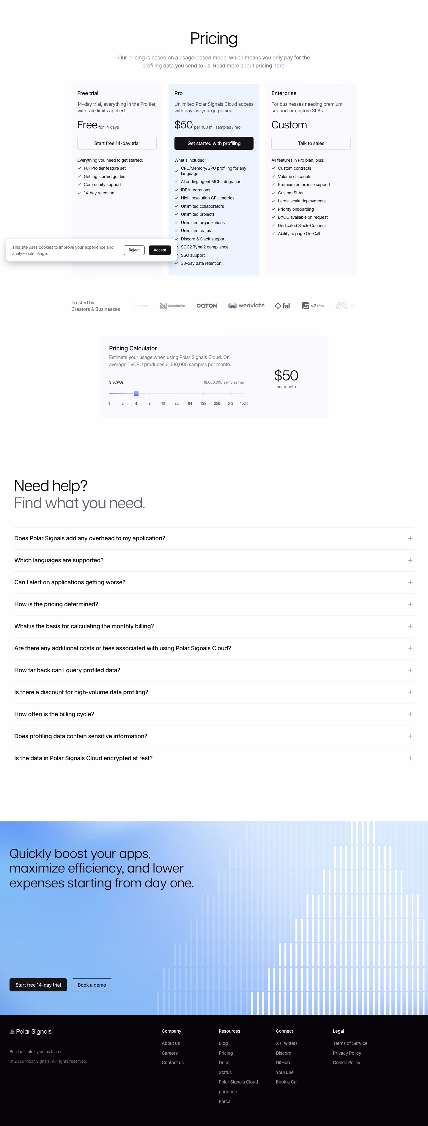 Polarsignals Pricing & Plans section design