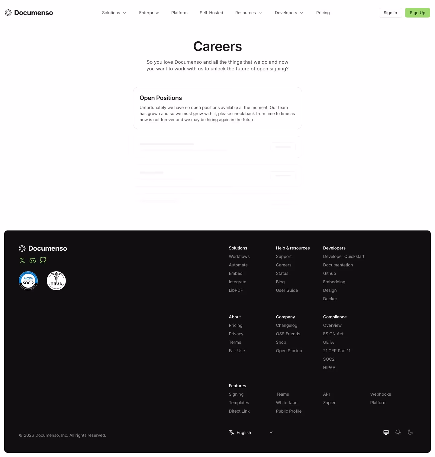 Documenso Careers pages section design