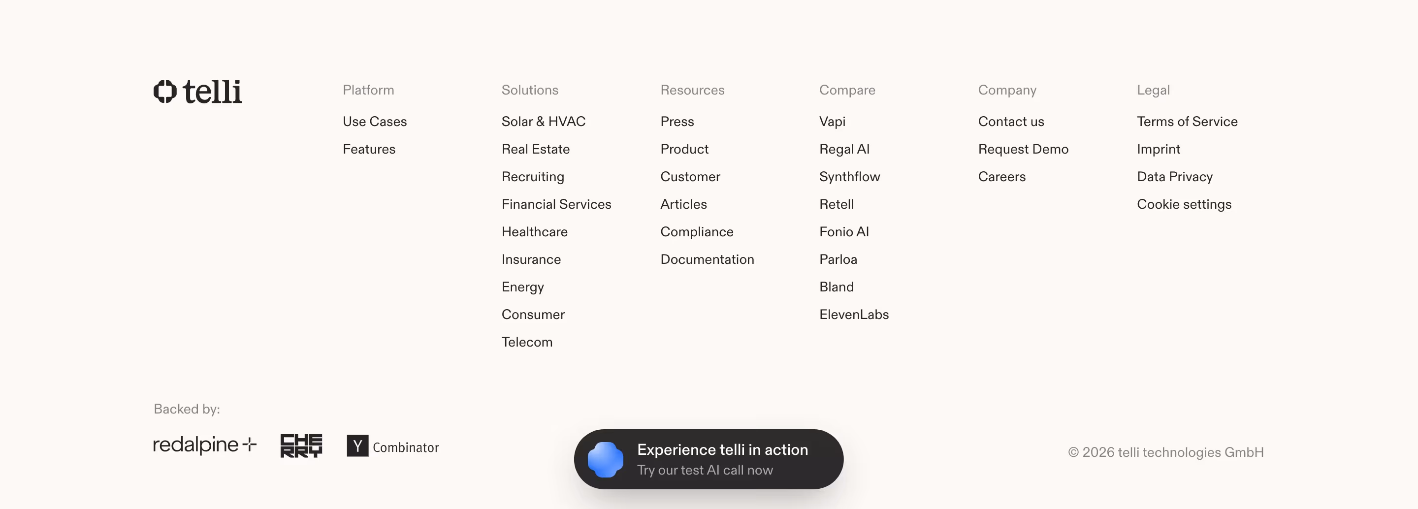 Telli footer design — Sales & Support