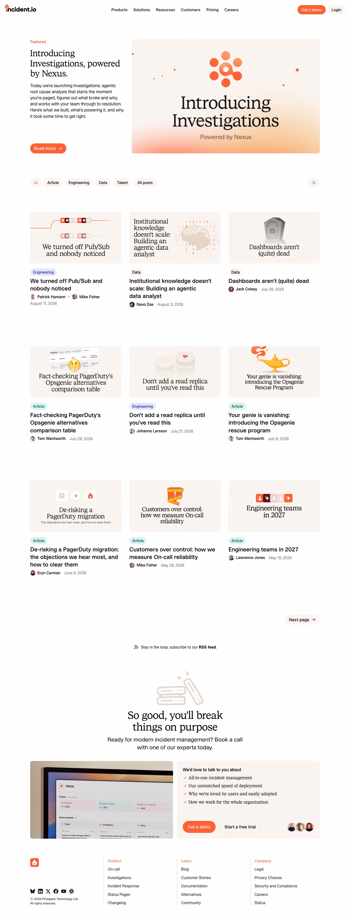 Incident Blog pages section design