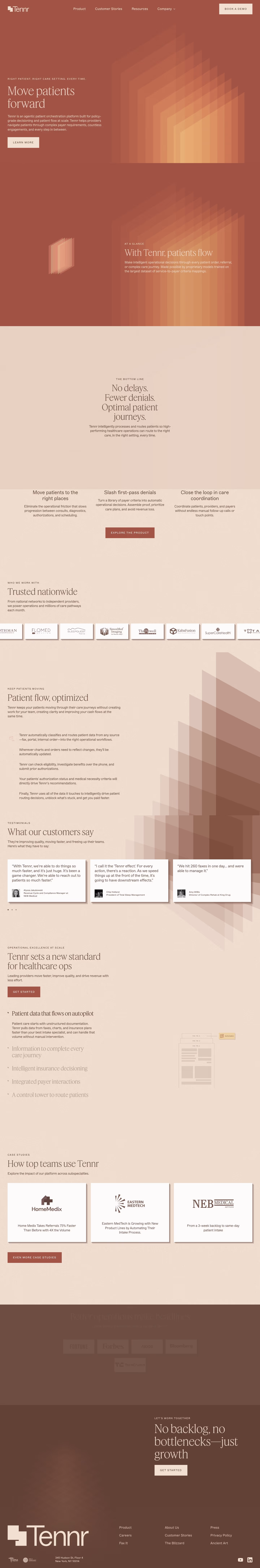 Tennr landing page design — Healthcare