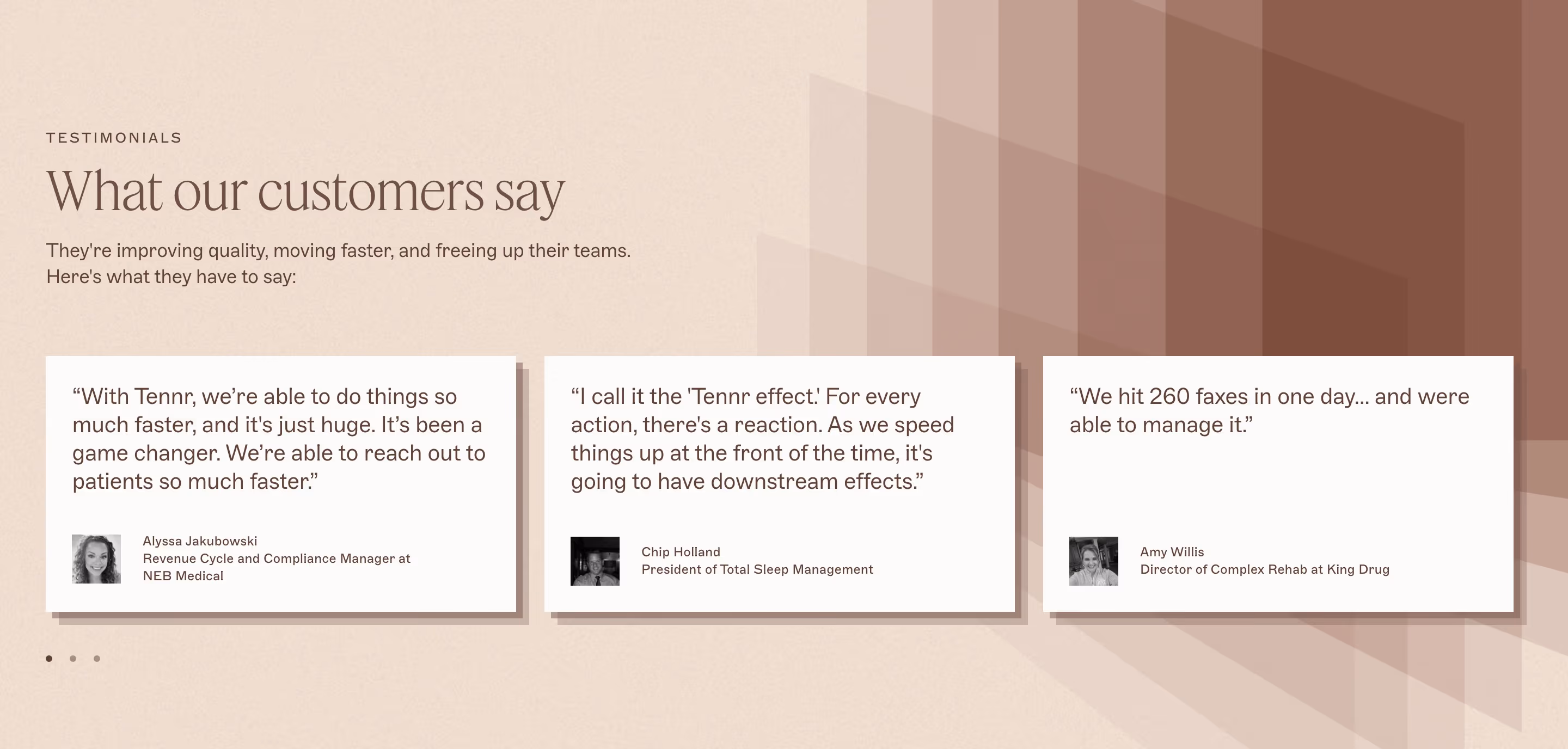 Tennr testimonial design — Healthcare