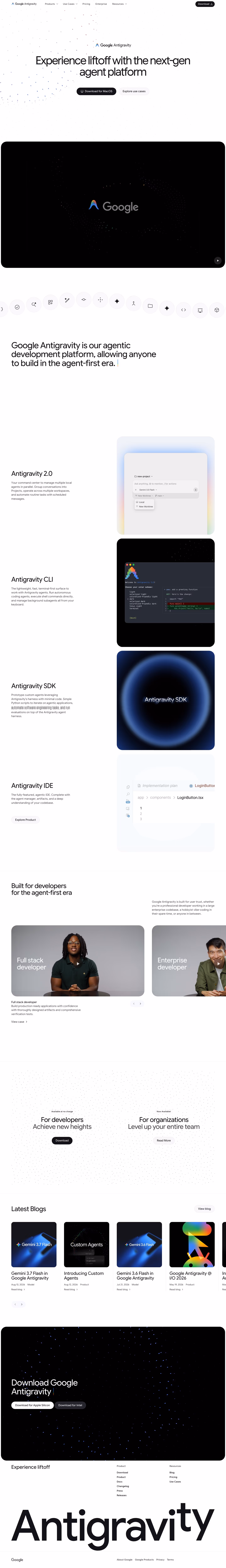 Antigravity landing page design — Developer Tools