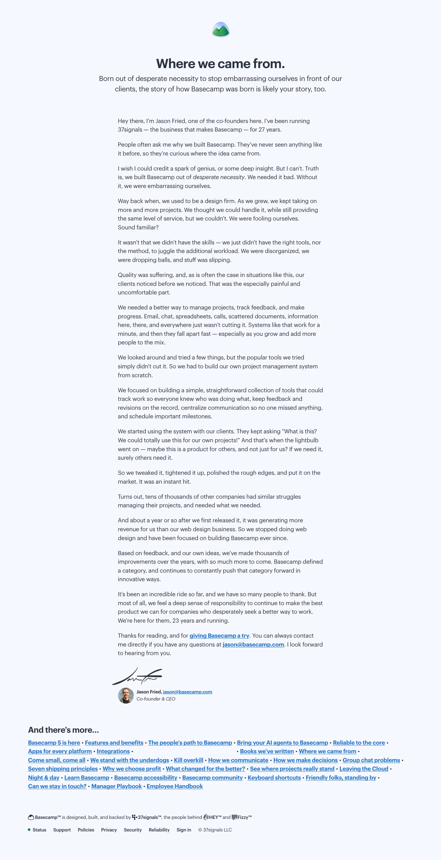 Basecamp About Us section design